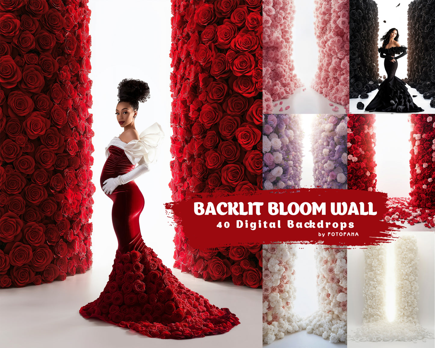 40 Backlit Bloom Wall FLORAL BACKDROPS Digital Backdrop Overlay Maternity Backdrop Digital Floral Overlays Art Photo Studio Backdrop for Photoshop Overlays