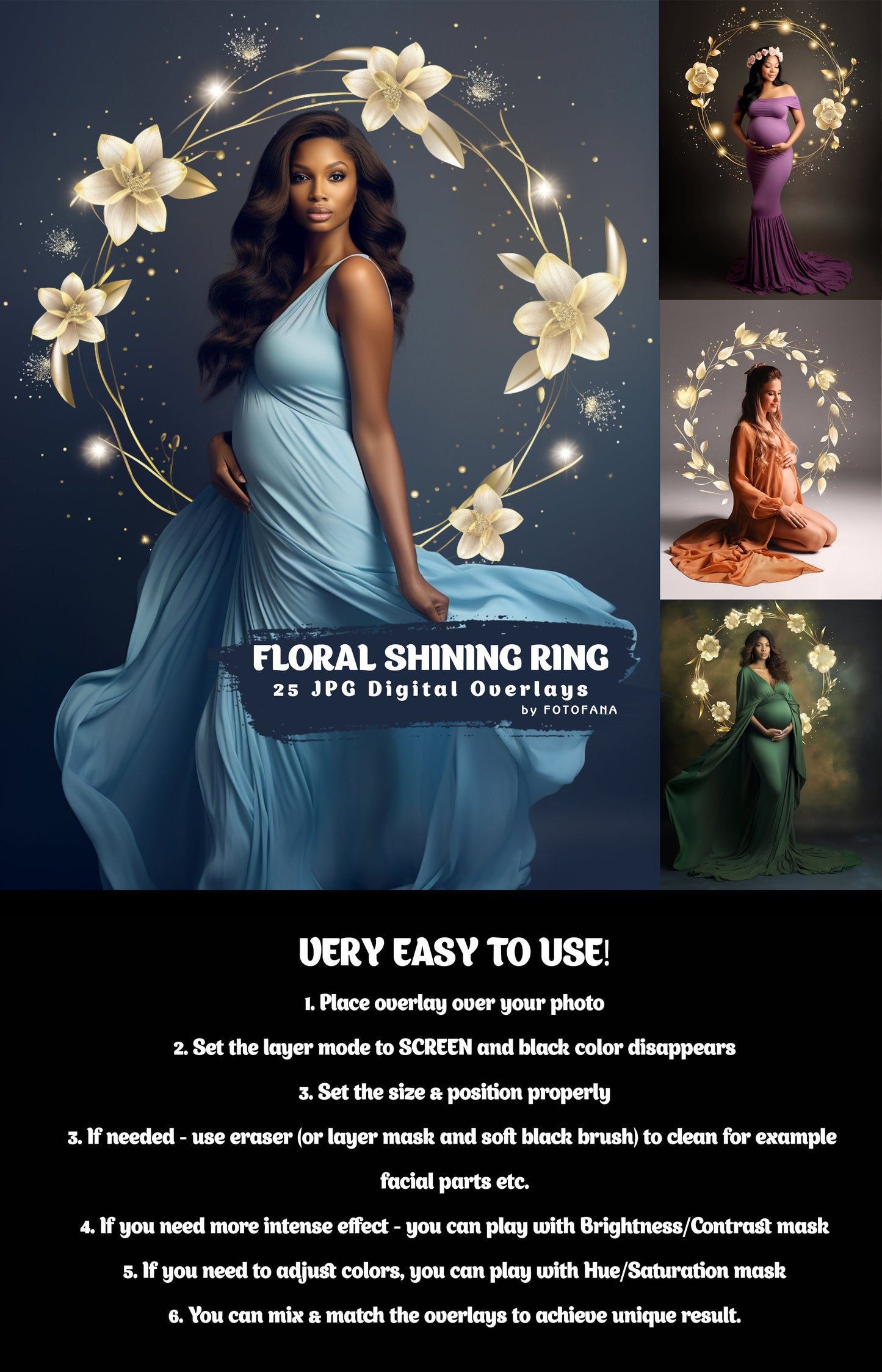 Floral Shining Maternity Rings Overlays Gold Maternity Floral Overlays Maternity Backdrop Halo Ring Circles Light Maternity Backdrop Jpg
