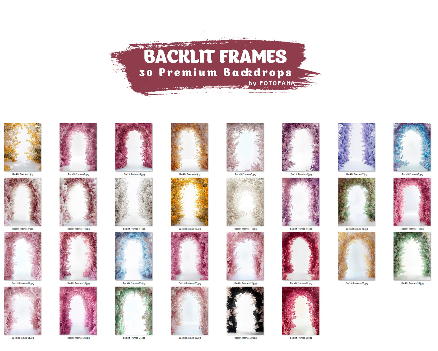 Fine art baby portrait background with soft floral framing