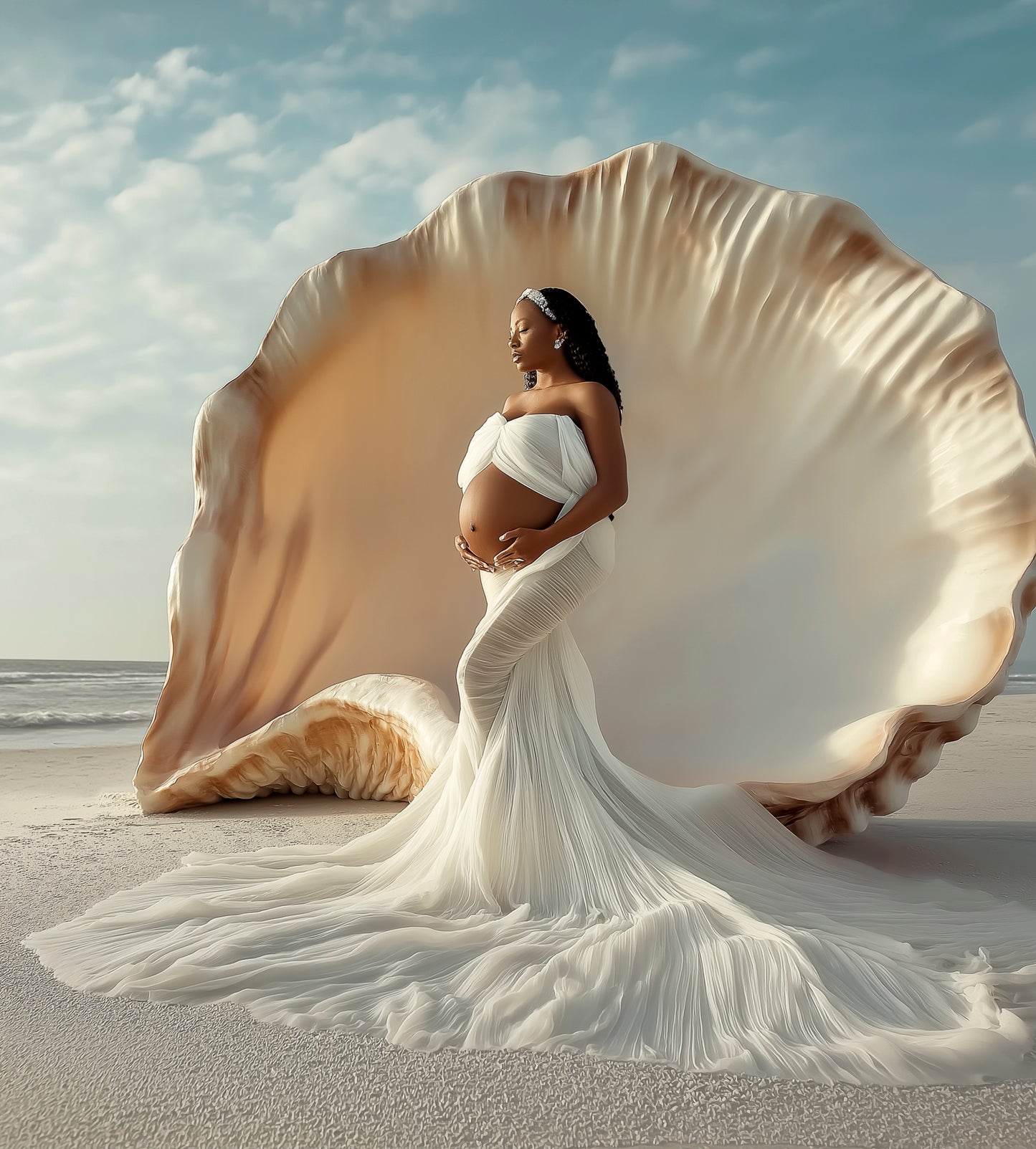 Fine art seashell backdrop for Photoshop – maternity, newborn, and kids portrait digital background.