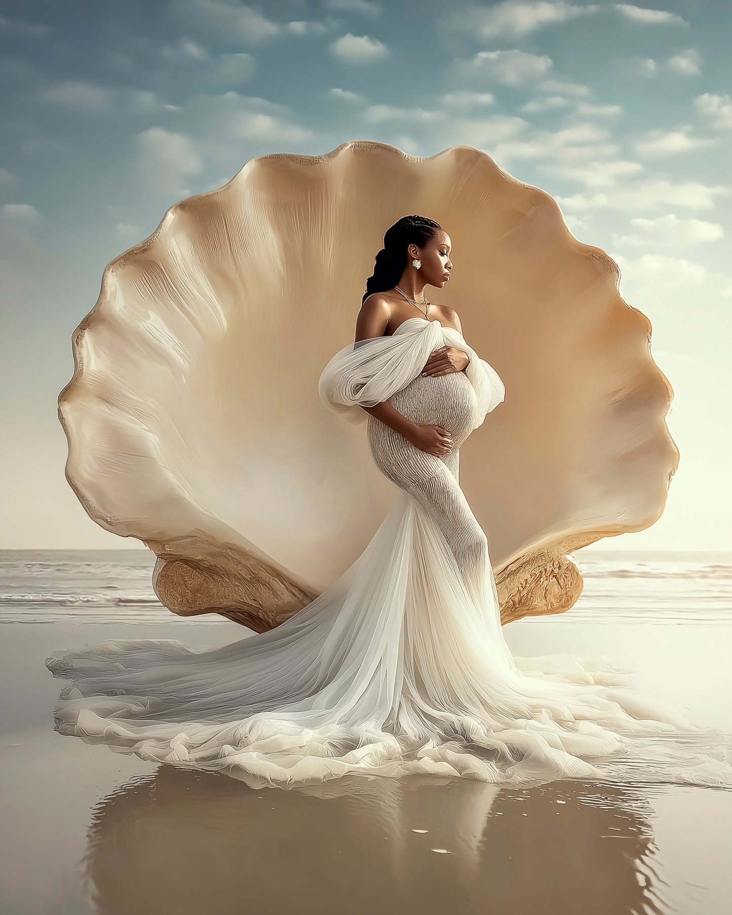 Seashell beach backdrop for Photoshop composites – maternity and portrait photography digital background.