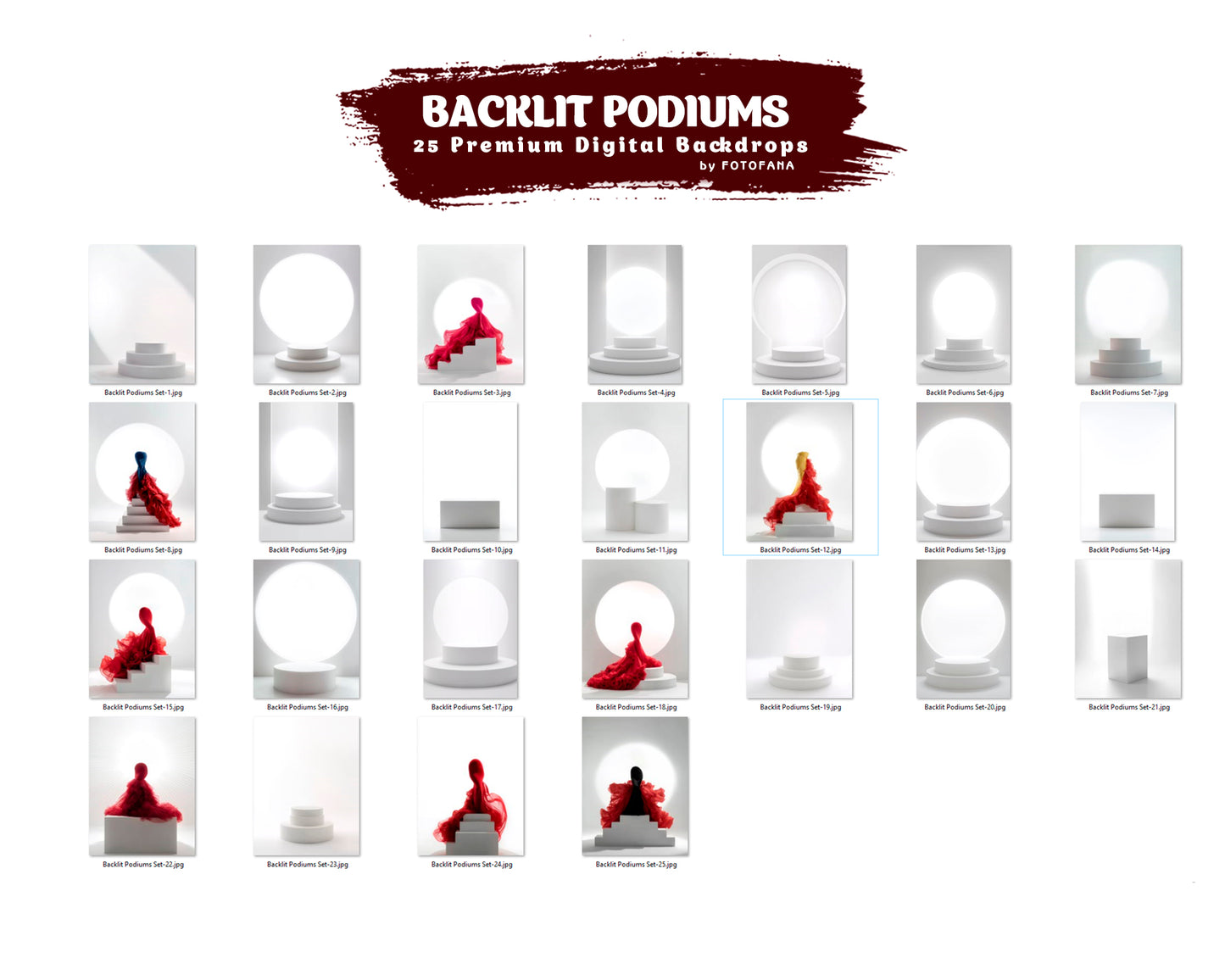 White Photoshop studio background with podiums