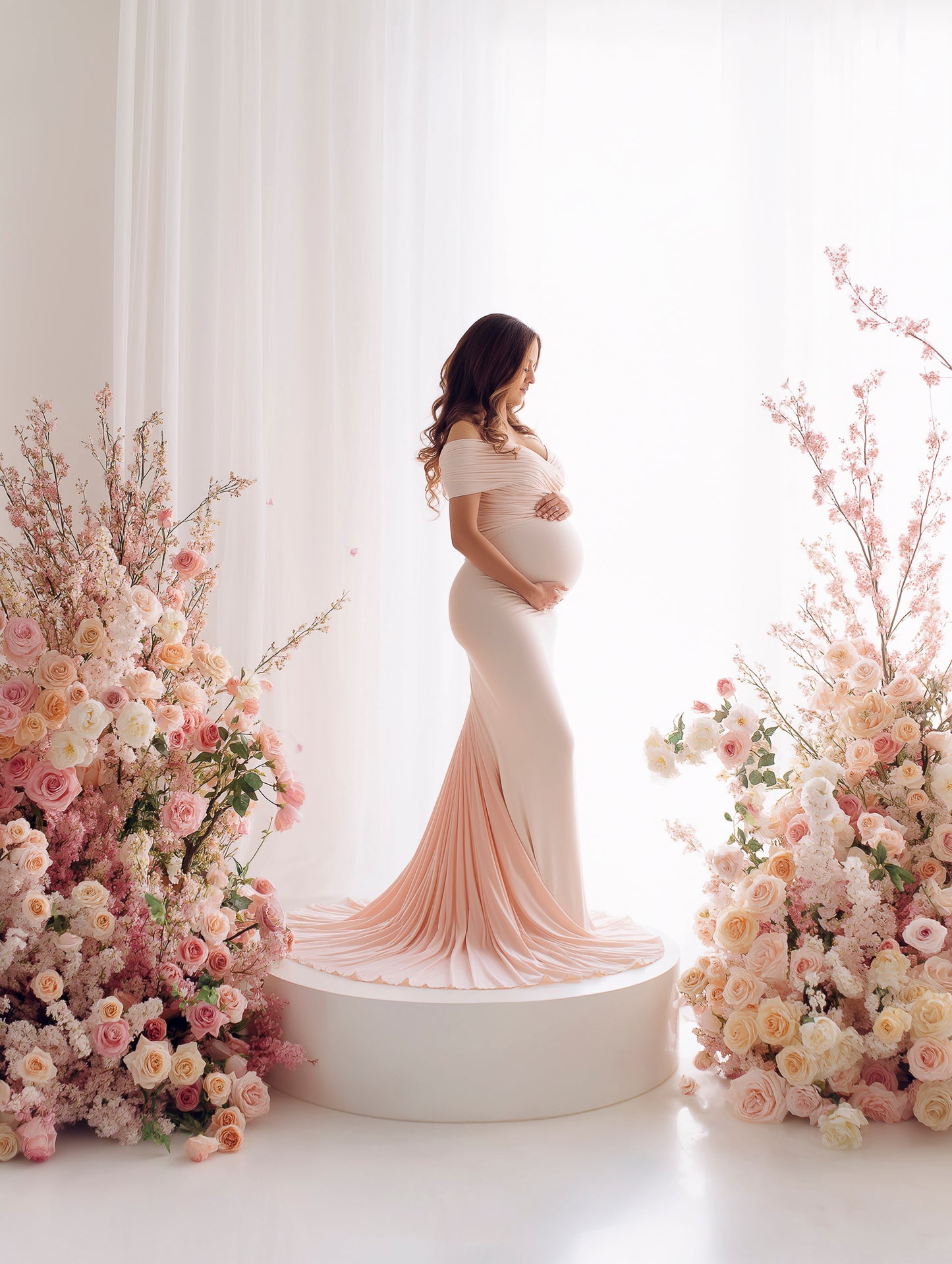 Studio portrait background with floral decor