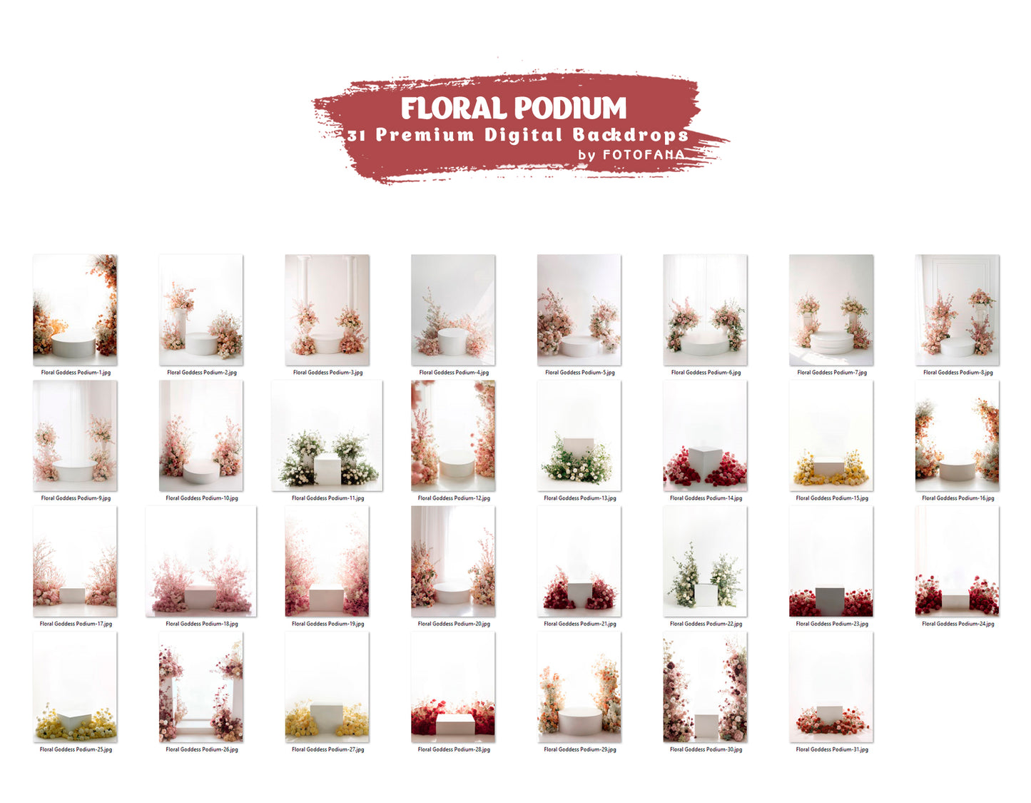 White floral stage backdrop for Photoshop