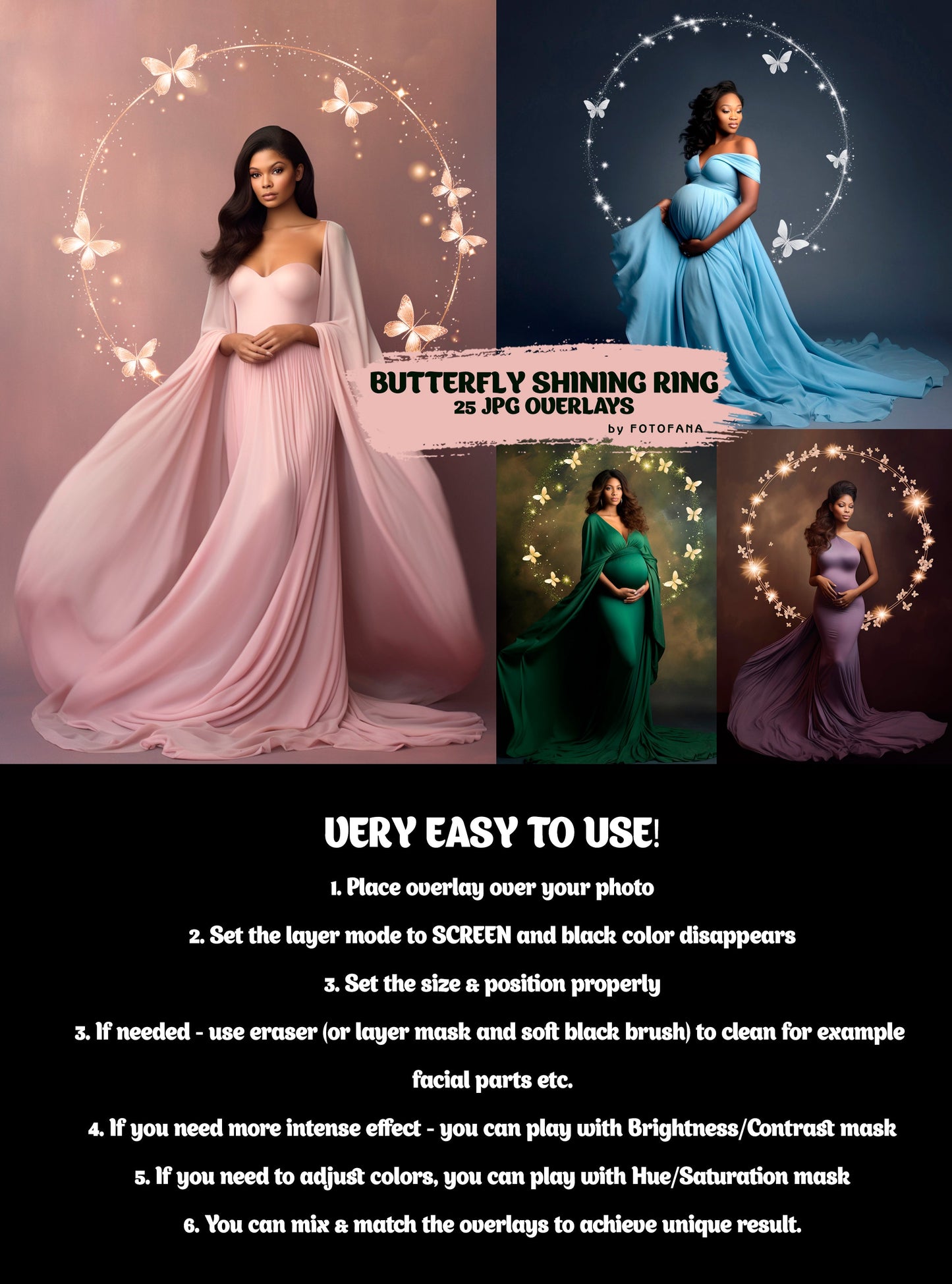 Butterfly Shining Ring Overlays Gold Maternity Rings Halo Overlays Circle Maternity Light Ring Circles Shine Ring Light Maternity Backdrop