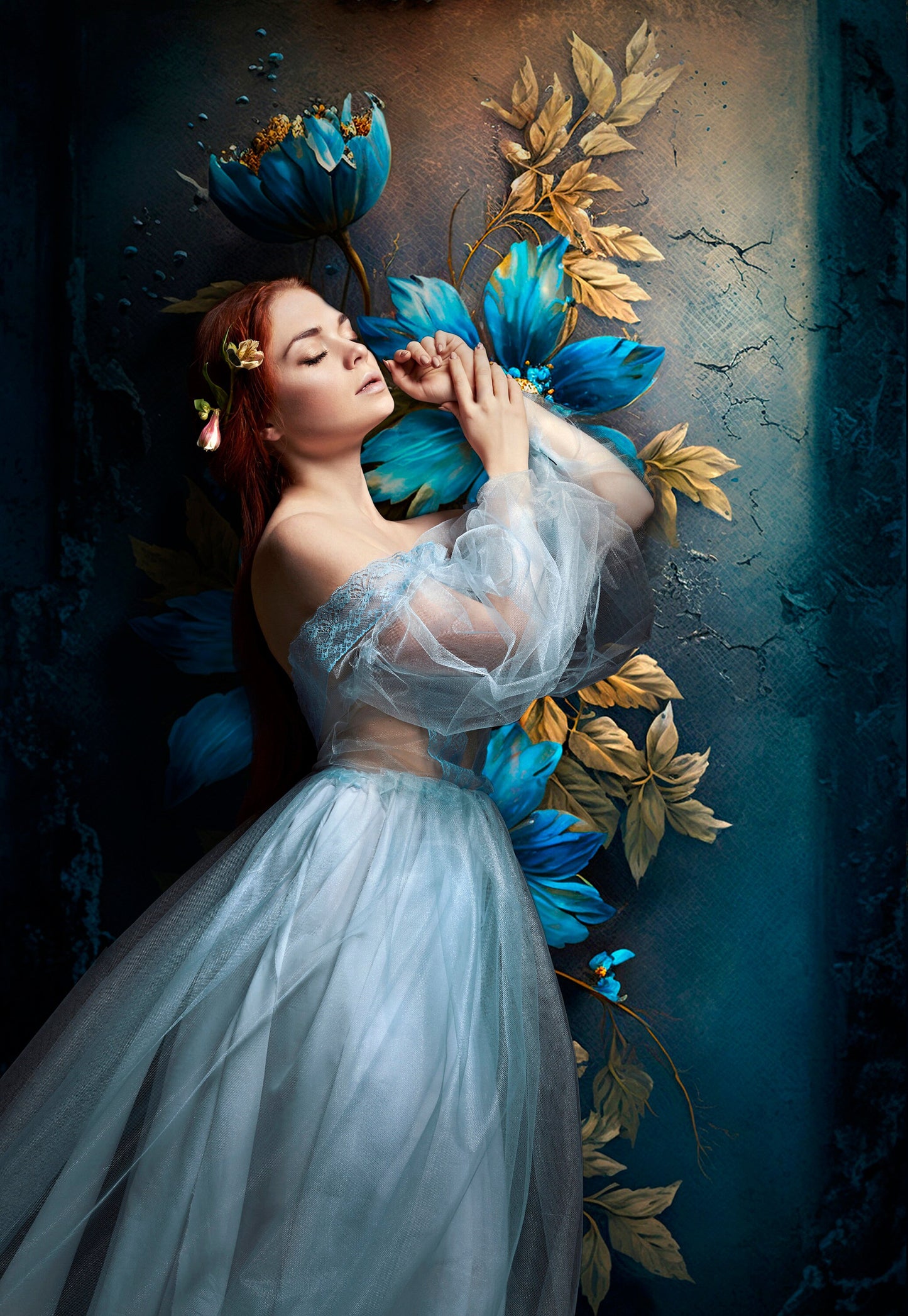 Gold & Blue Floral Fine Art Textures, Flower Background, Photoshop Overlays, Photo Texture, Photo Overlay, Maternity Backdrop, Digital JPG