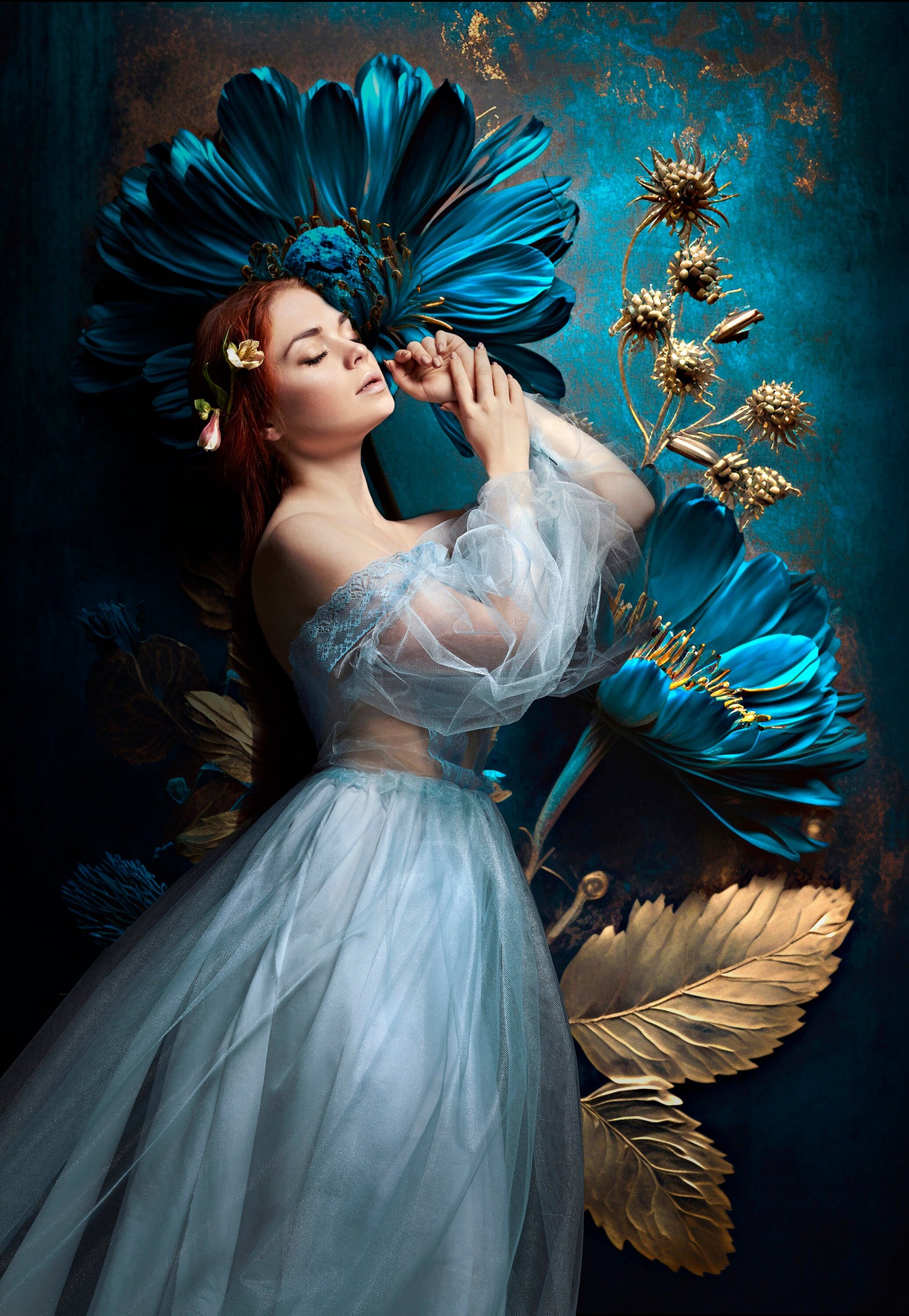 Gold & Blue Floral Fine Art Textures, Flower Background, Photoshop Overlays, Photo Texture, Photo Overlay, Maternity Backdrop, Digital JPG