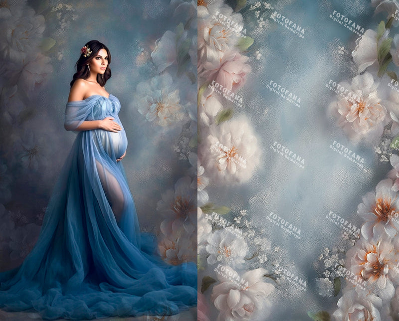 Tones Of Blue Floral Fine Art Floral Digital Backdrops Maternity Backdrop Overlay Photography Digital Background Overlays Photoshop Textures