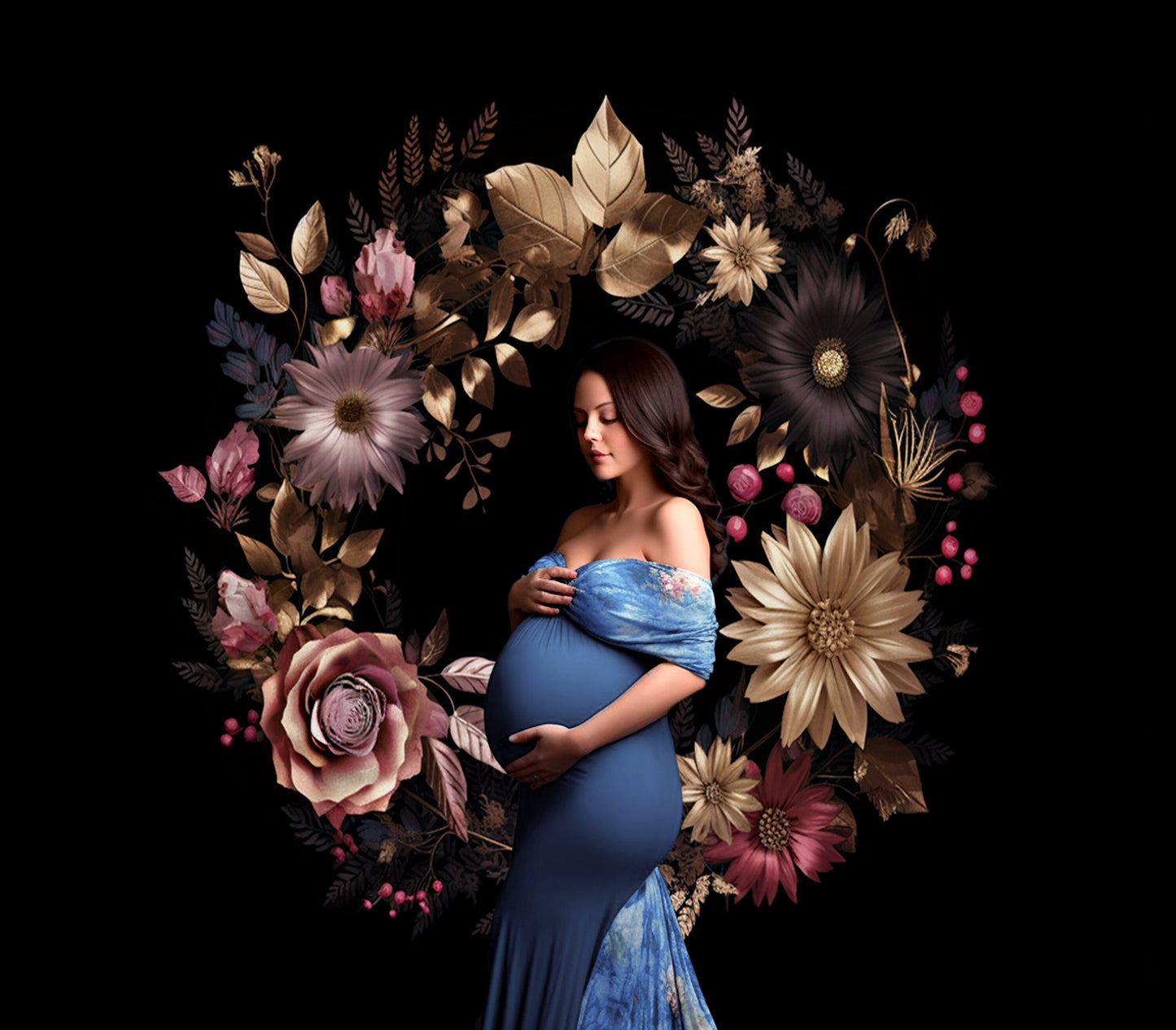 Digital Backdrop Floral Halo Background Maternity Ring Digital Backdrop Maternity Backdrop Studio Backdrop Fine Art Textures Photoshop JPG