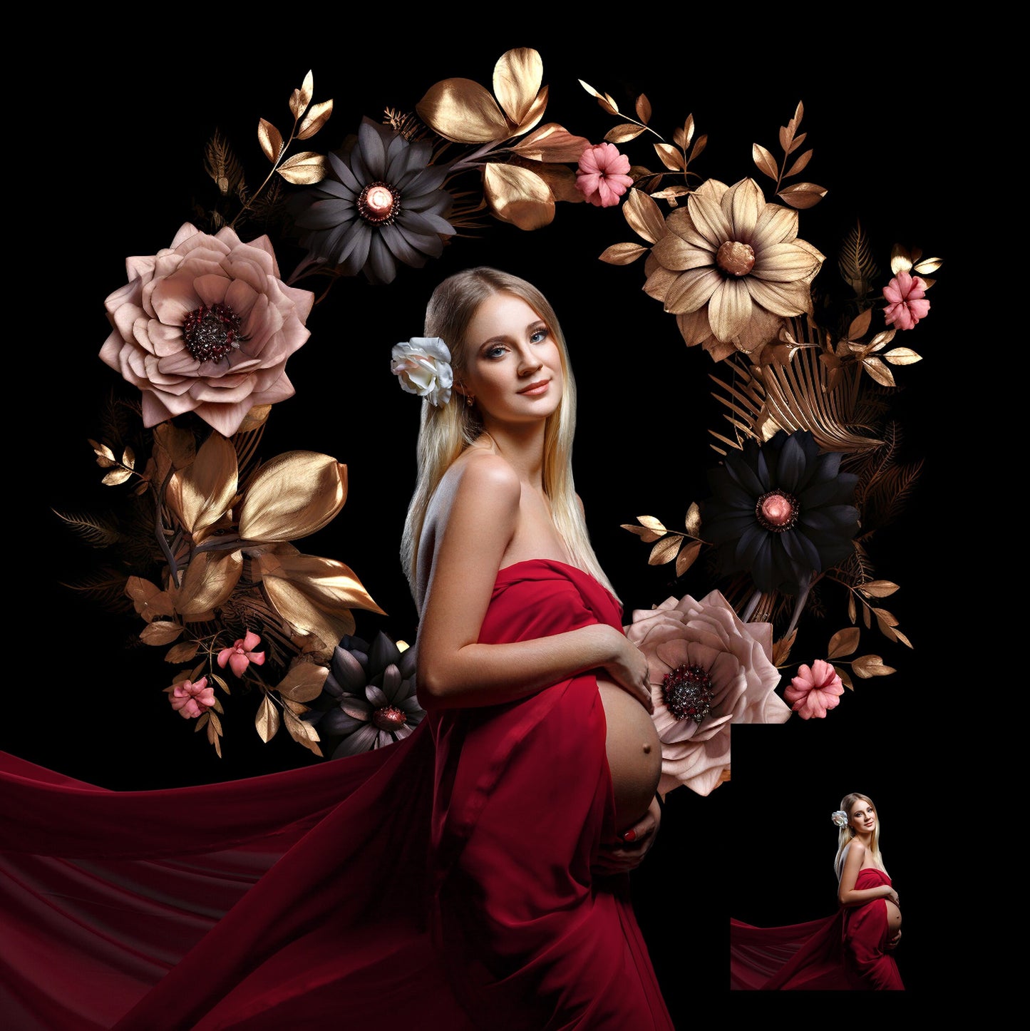 Digital Backdrop Floral Halo Background Maternity Ring Digital Backdrop Maternity Backdrop Studio Backdrop Fine Art Textures Photoshop JPG