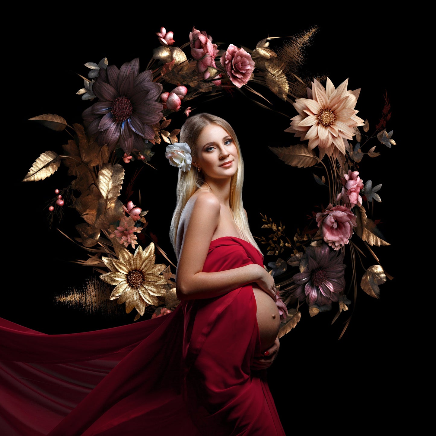 Digital Backdrop Floral Halo Background Maternity Ring Digital Backdrop Maternity Backdrop Studio Backdrop Fine Art Textures Photoshop JPG