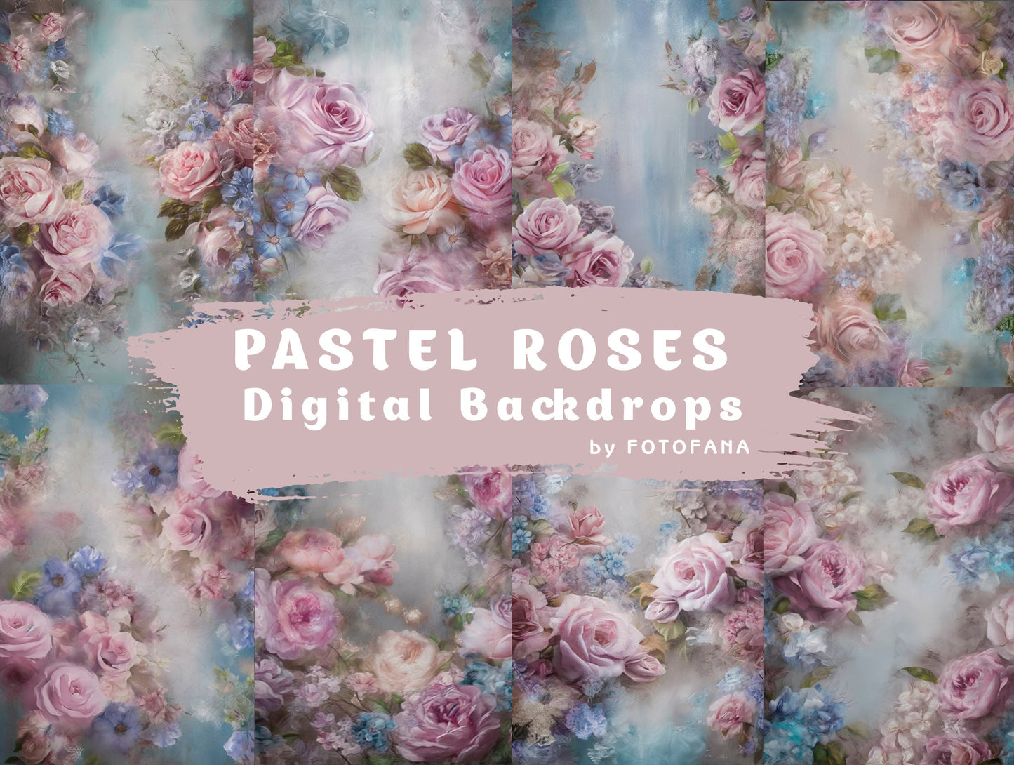 Pastel Roses Floral Fine Art Digital Backdrop Maternity Backdrop Overlays Photography Digital Background Maternity Overlay Photoshop Texture