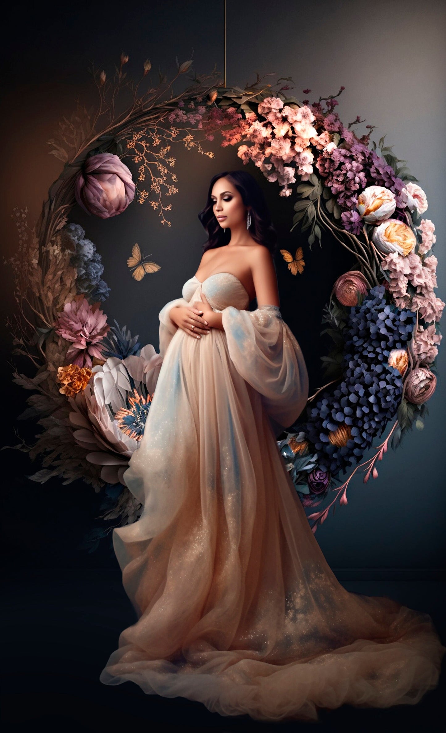 Hanging Floral Digital Halo Ring Maternity Digital Backdrops Studio Backdrop Overlays Backdrop Maternity Fine Art Textures Photoshop JPG