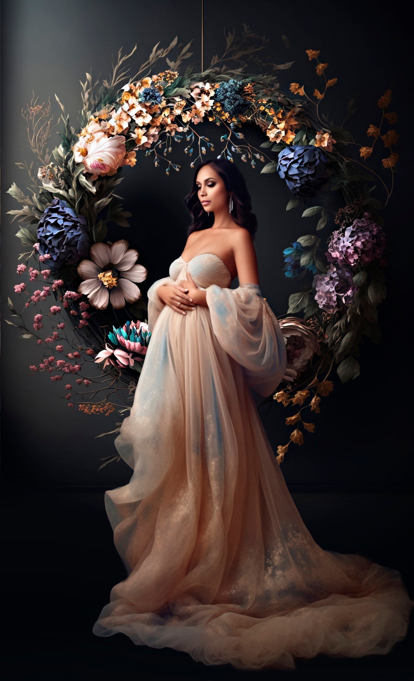 Hanging Floral Digital Halo Ring Maternity Digital Backdrops Studio Backdrop Overlays Backdrop Maternity Fine Art Textures Photoshop JPG