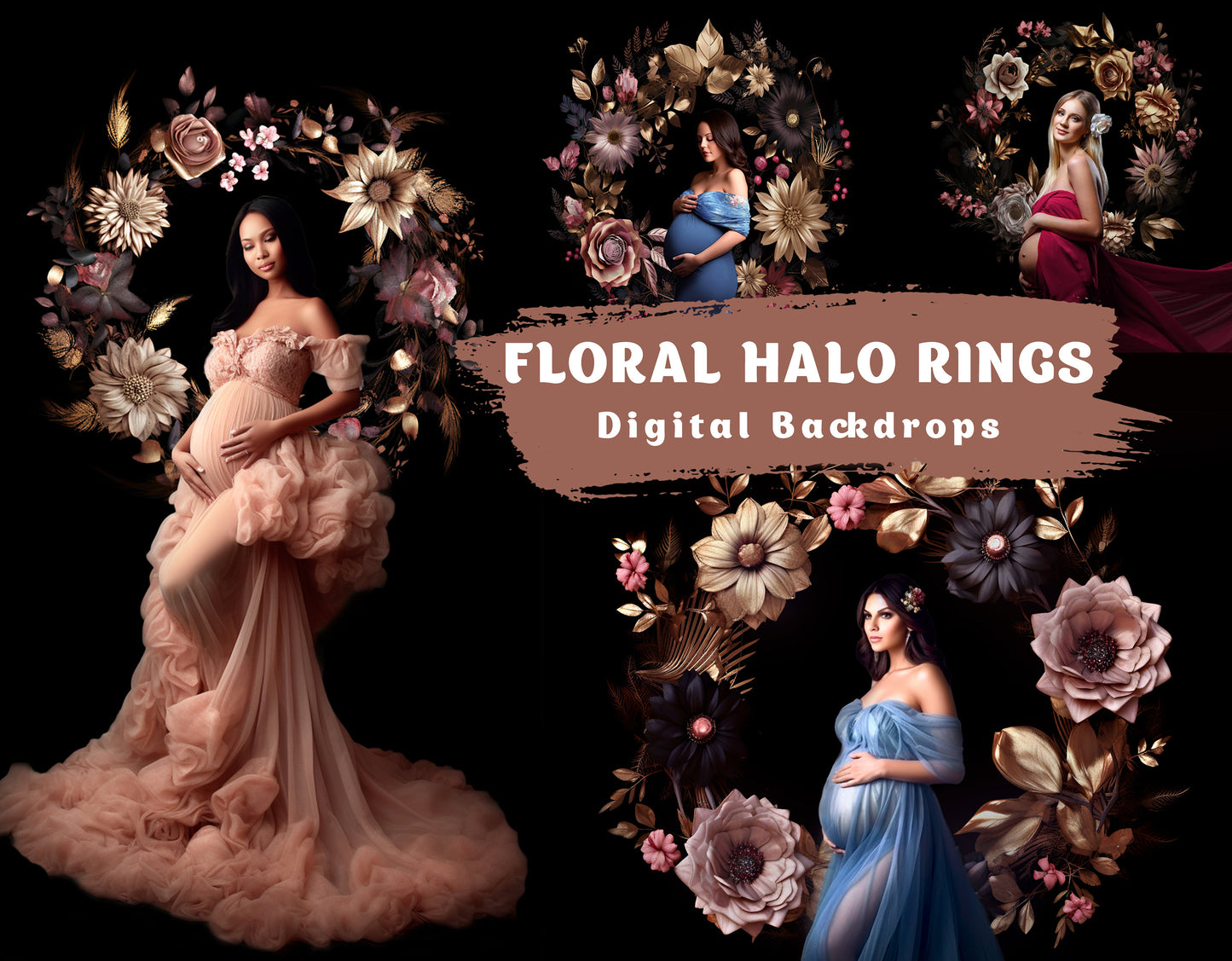 Digital Backdrop Floral Halo Background Maternity Ring Digital Backdrop Maternity Backdrop Studio Backdrop Fine Art Textures Photoshop JPG