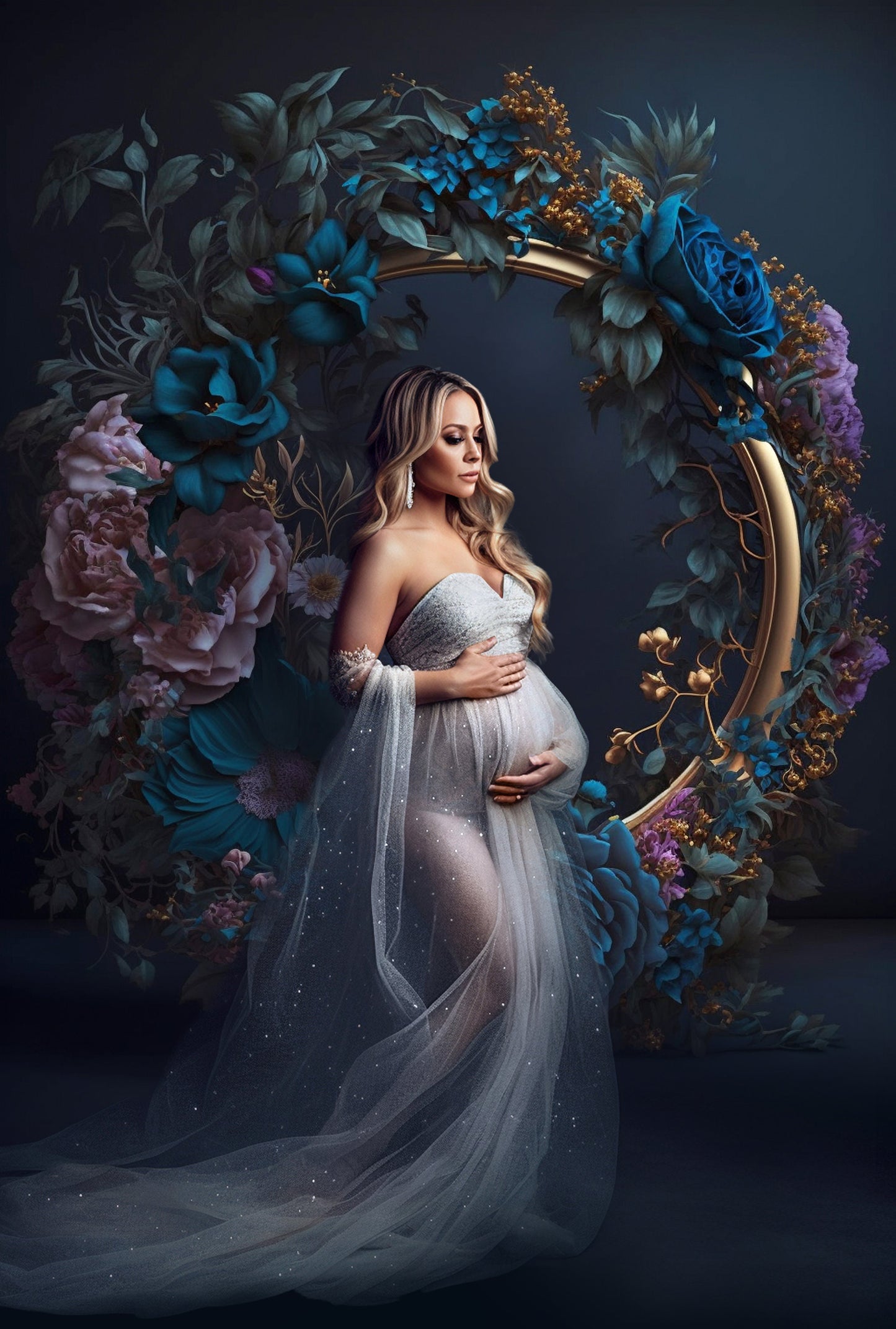 14 Floral Ring Digital Backdrops Maternity Floral Hoop Digital Backdrop Overlay Maternity Digital Backdrops for Photoshop Floral Halo