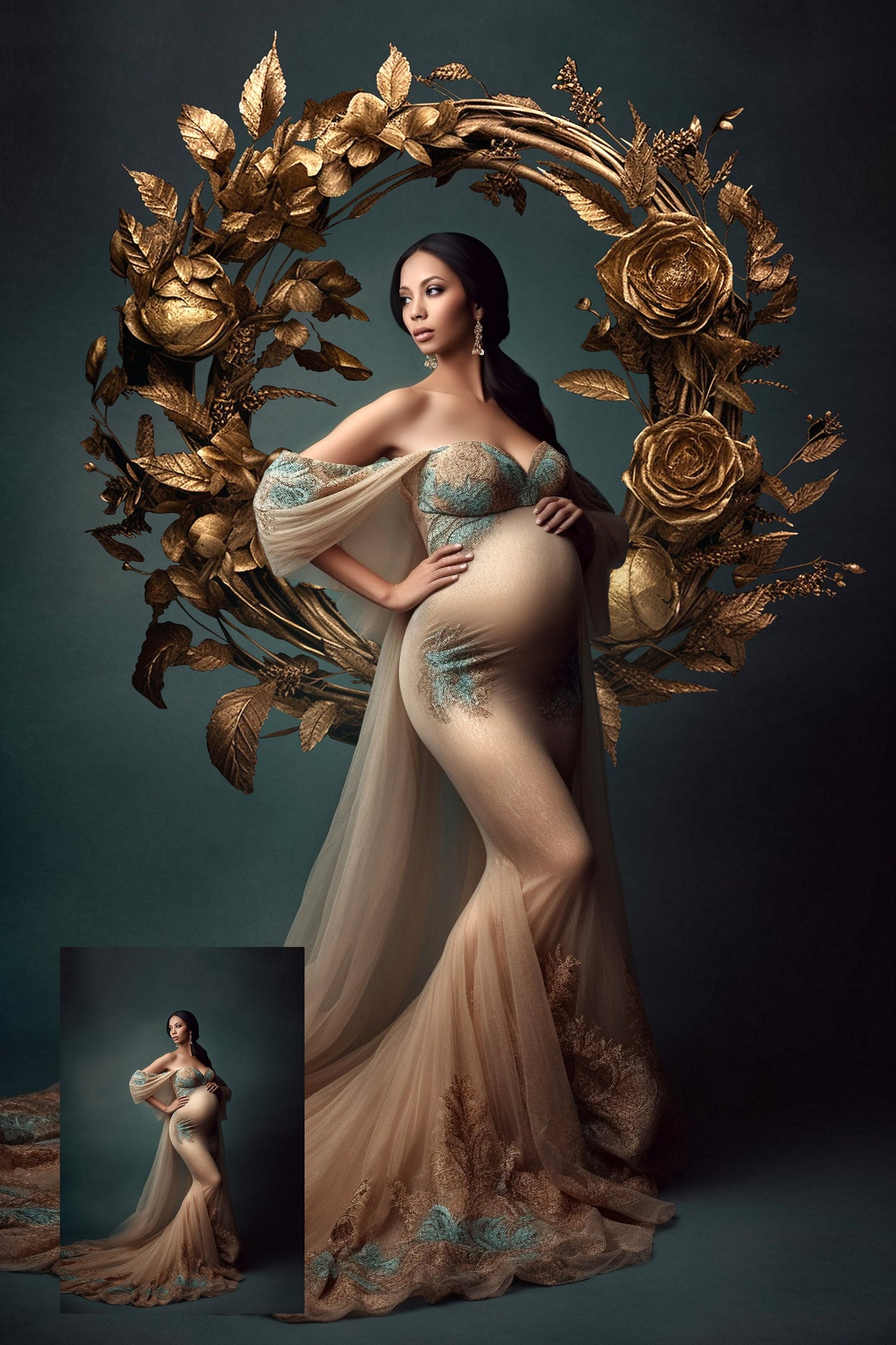 Gold Halo Floral Ring Overlays Maternity Backdrop Overlays Studio Backdrop Overlays Fine Art Textures Photoshop Golden Floral Ring Overlays