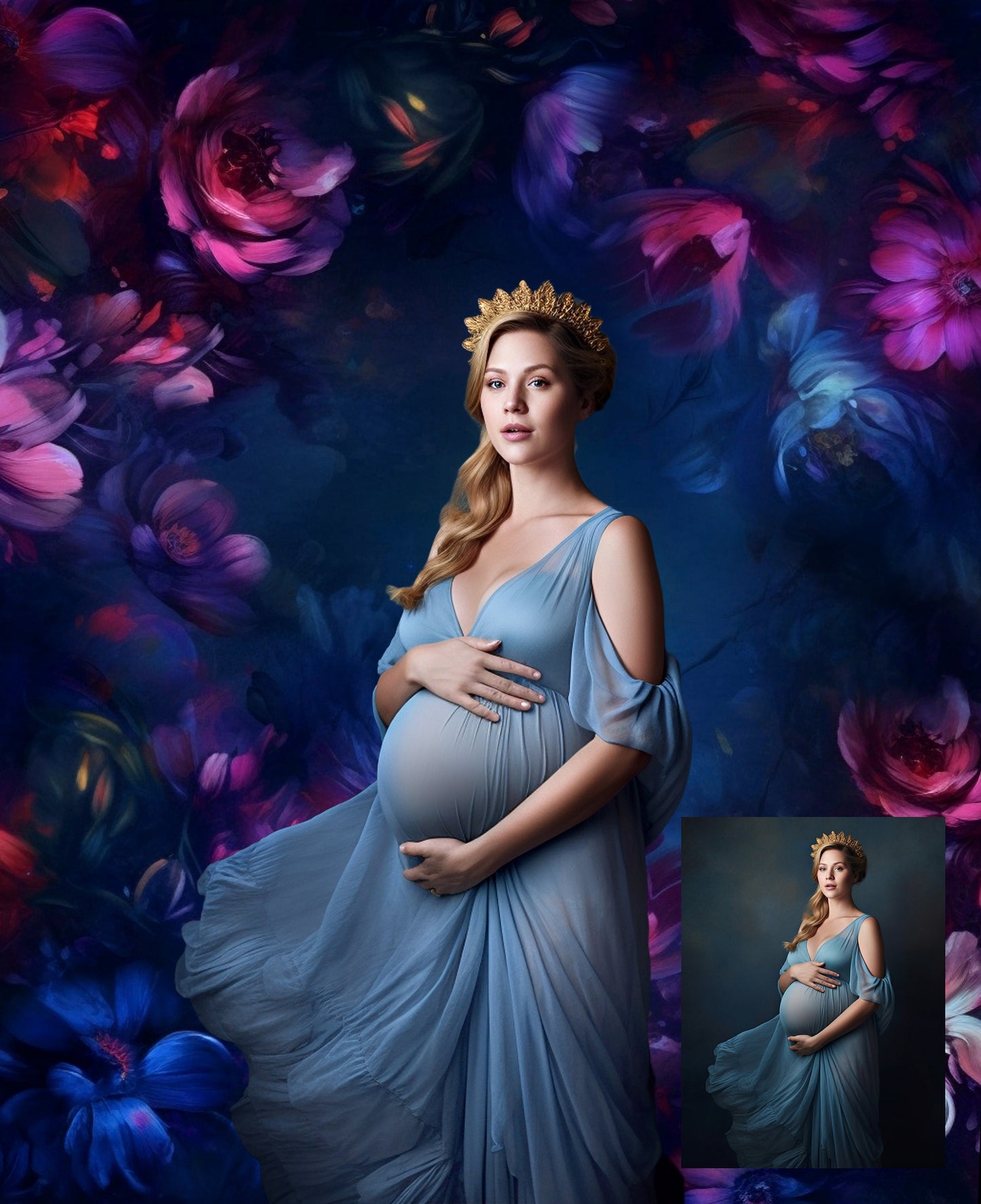 Midnight Blue Floral Fine Art Floral Digital Backdrops Maternity Backdrop Overlay Photography Digital Background Overlays Photoshop Textures