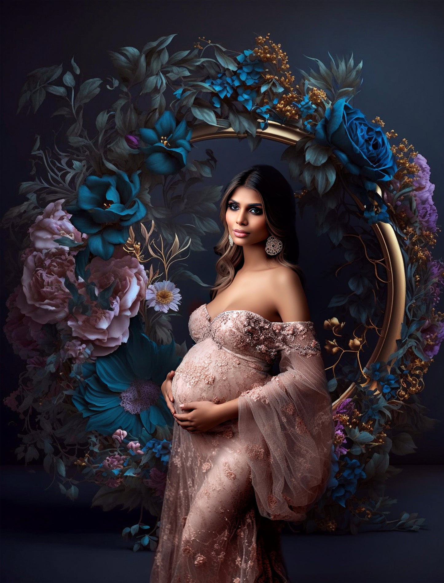 14 Floral Ring Digital Backdrops Maternity Floral Hoop Digital Backdrop Overlay Maternity Digital Backdrops for Photoshop Floral Halo