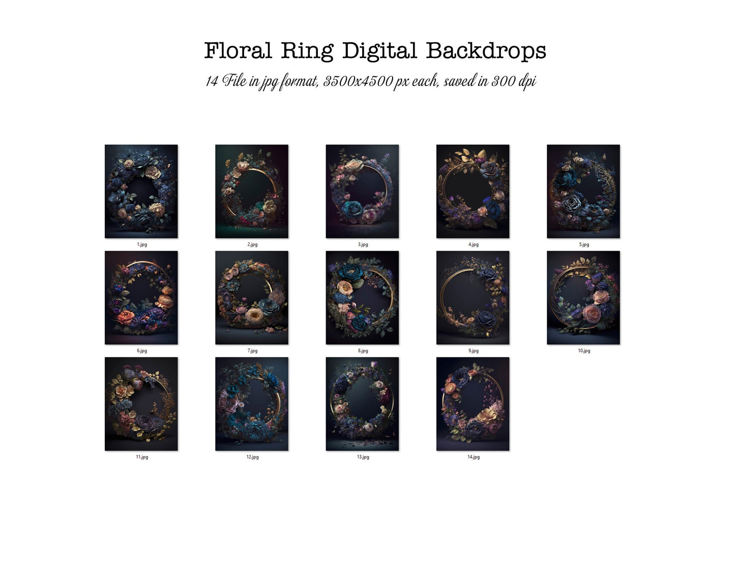 14 Floral Ring Digital Backdrops Maternity Floral Hoop Digital Backdrop Overlay Maternity Digital Backdrops for Photoshop Floral Halo
