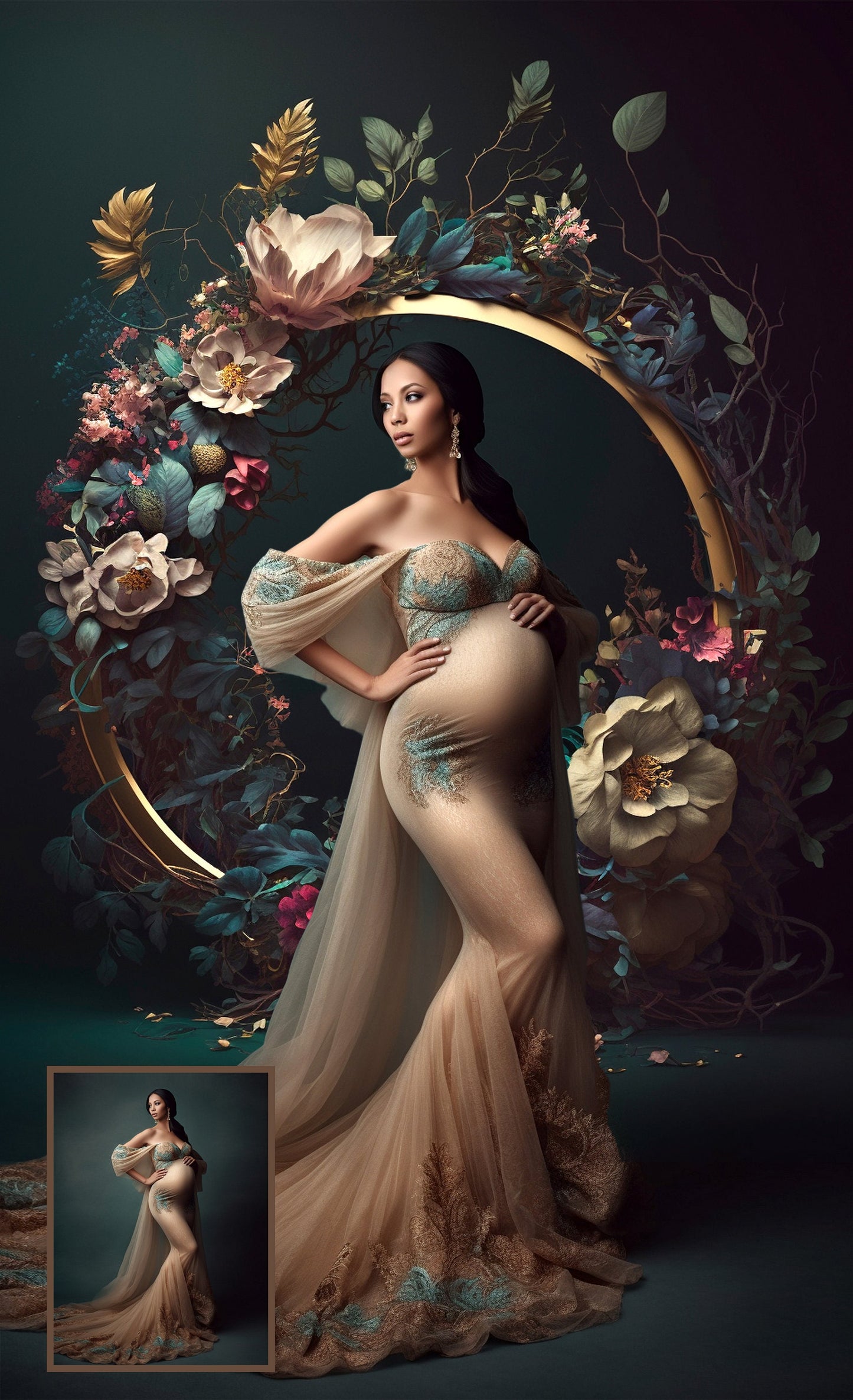14 Floral Ring Digital Backdrops Maternity Floral Hoop Digital Backdrop Overlay Maternity Digital Backdrops for Photoshop Floral Halo