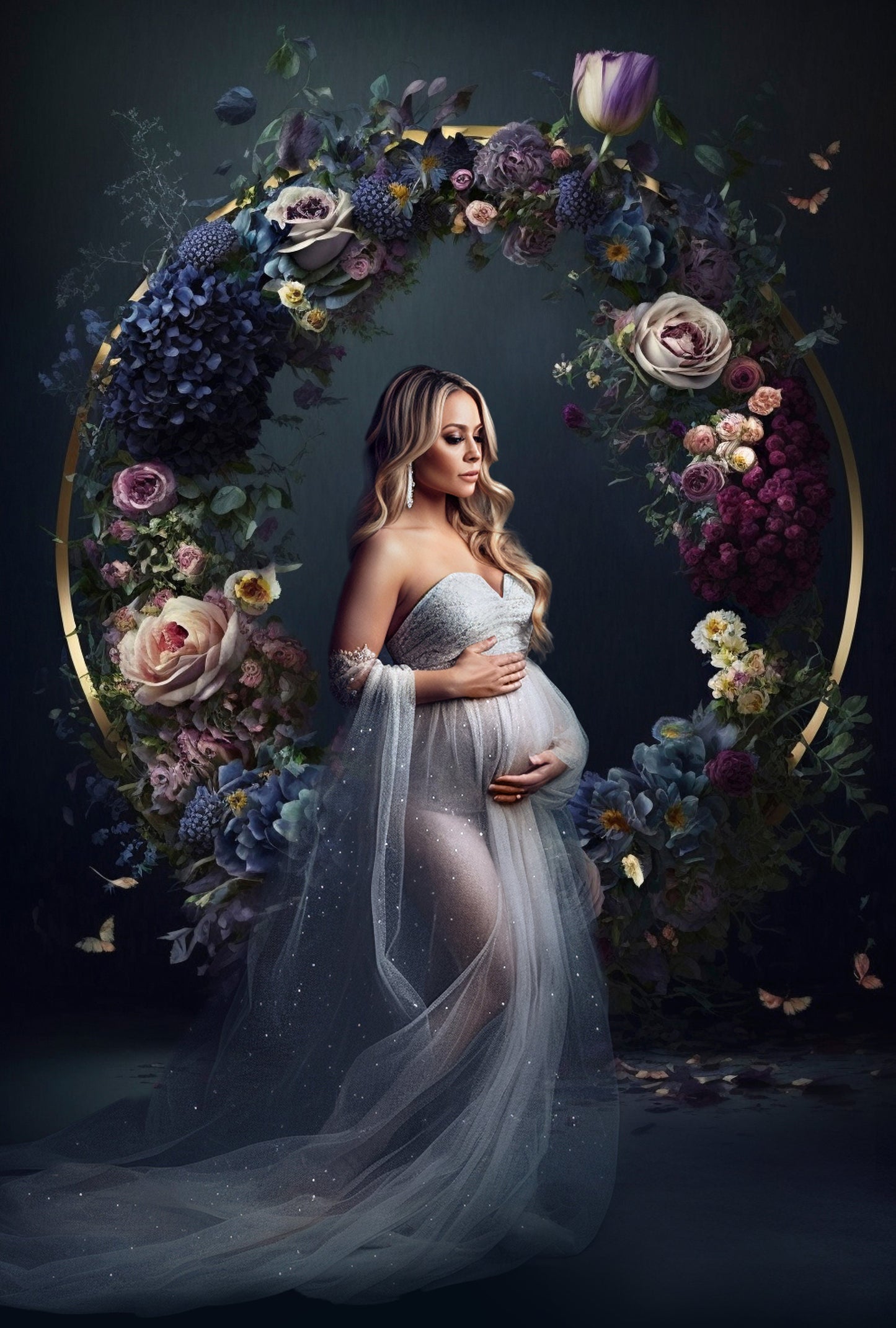 14 Floral Ring Digital Backdrops Maternity Floral Hoop Digital Backdrop Overlay Maternity Digital Backdrops for Photoshop Floral Halo