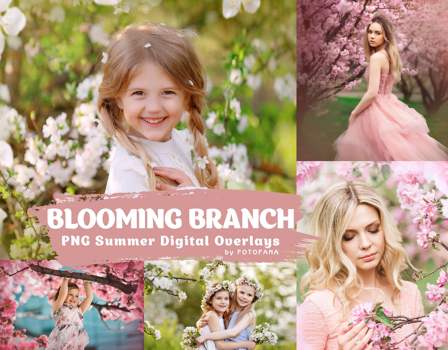 45 Blooming Spring Branch Overlays Digital Flowering Trees Cherry Blossom Photoshop Effect Spring Summer Floral Painted Flower Overlay Photo