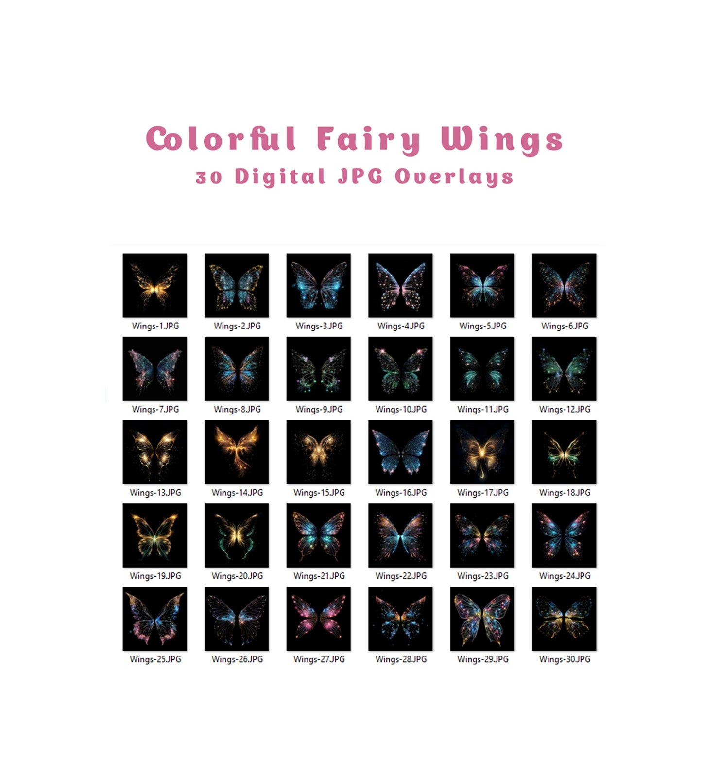 30 Colorful Fairy Wings Overlays Maternity Backdrop Overlays Studio Backdrops Photoshop Maternity Fine Art Textures Photoshop Overlays JPG