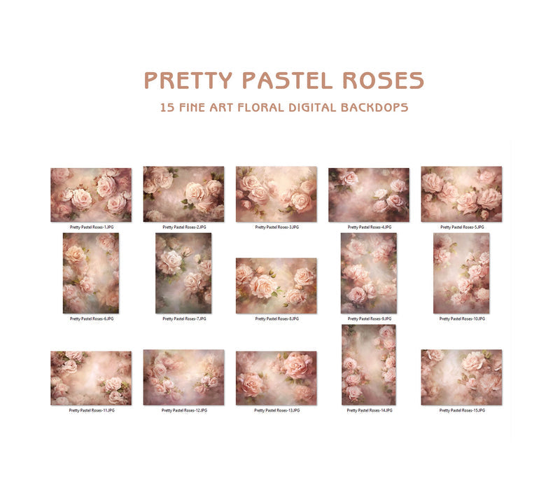 Pretty Pastel Roses Fine Art Floral Digital Backdrops Maternity Backdrop Overlay Photography Digital Background Overlays Photoshop Textures