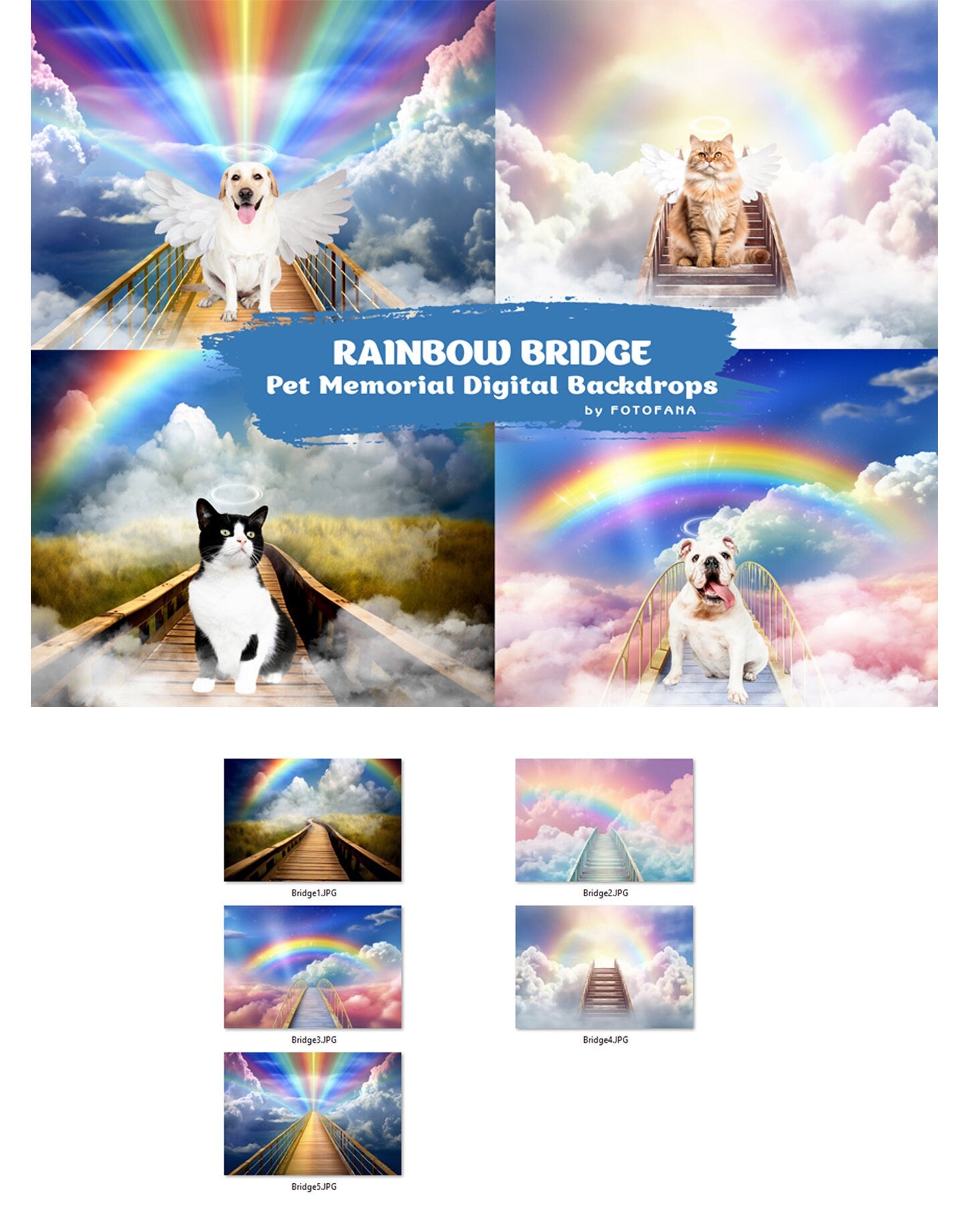 Rainbow Bridge Digital Backdrop Pet Memorial Digital Background Wings Overlay Pet Memorial Backdrop Photography Composites Dog Memorial Cat