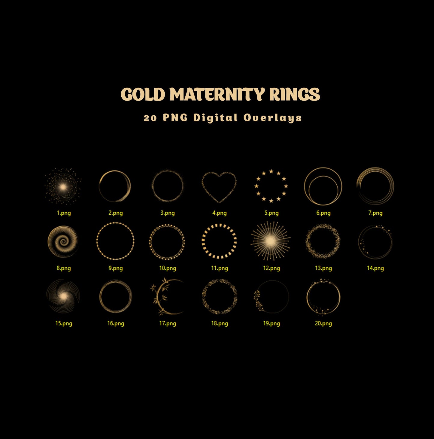 20 GOLD MATERNITY Ring PNG Overlays Halo Scrapooking Clipart Photoshop Digital Backdrop Studio Ring Overlay Maternity Golden Halo Background
