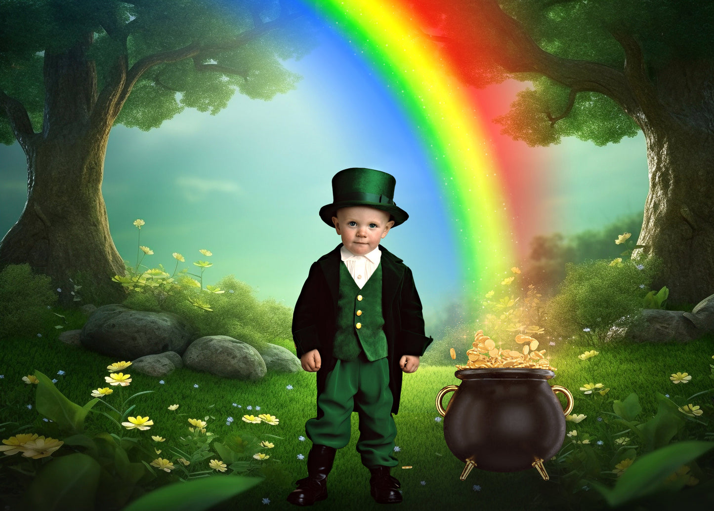 St Patricks Day Digital Background for Composite Photography Pot of Gold and Rainbow Digital Backdrop for Photoshop Irish Digital Background