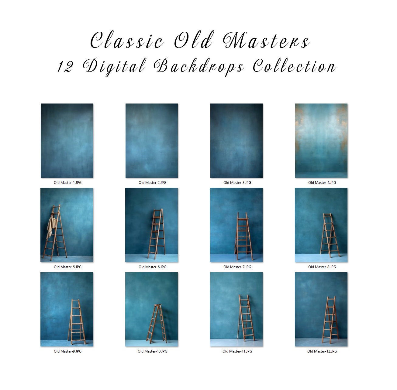 12 Classic Old Master Digital Backdrop Studio Digital Backdrop Ladder Backdrop Grunge background Blue Fine Art Textures Photoshop Overlays
