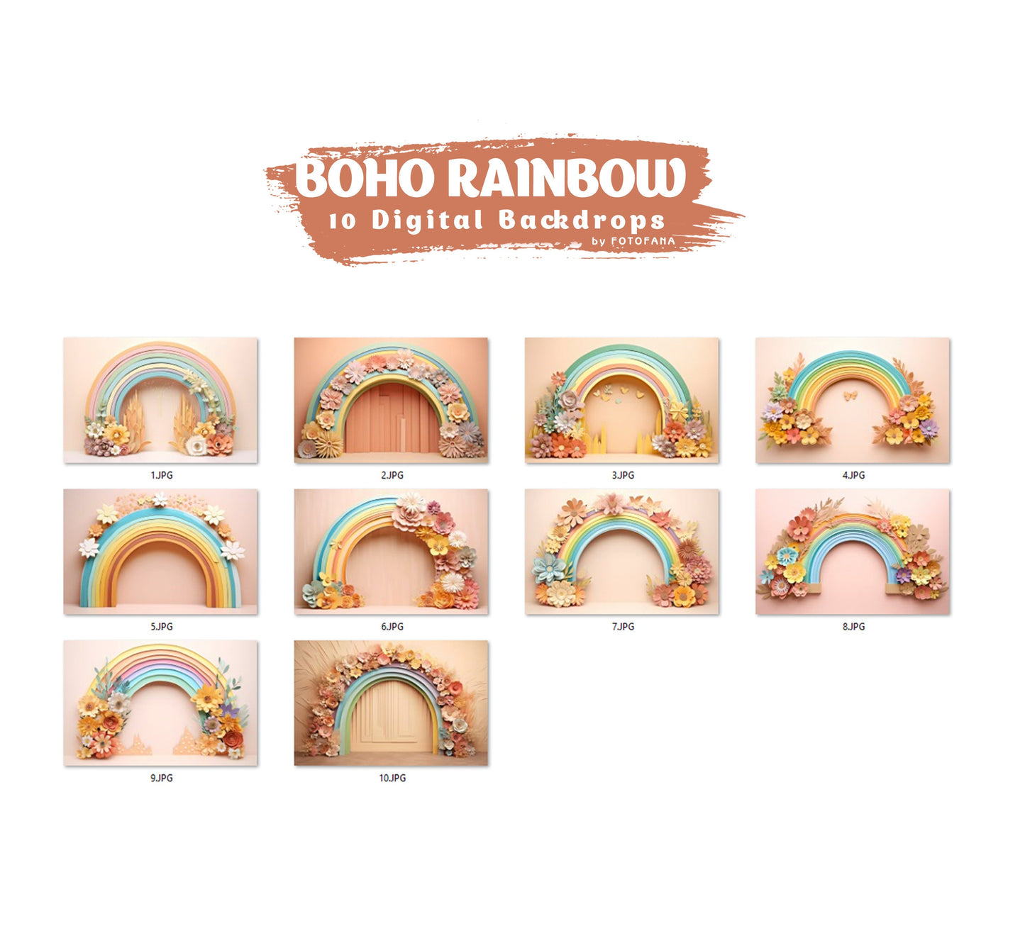 Rainbow Kids Digital Backdrop Boho Rainbow Backdrop Children Birthday Digital Backdrops Cake Smash Backdrop Boho Newborn Digital Backdrop