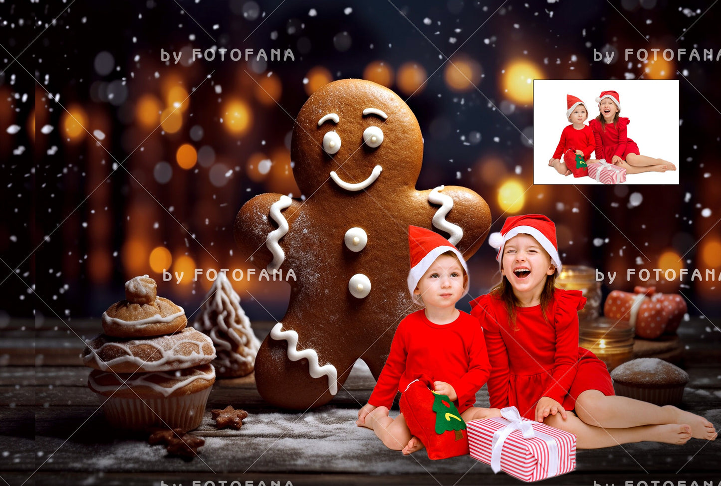 5 Gingerbread Digital Backdrop Magical Christmas Photo Background Big Gingerbread Cookie Digital Backdrop Fantasy Christmas Background