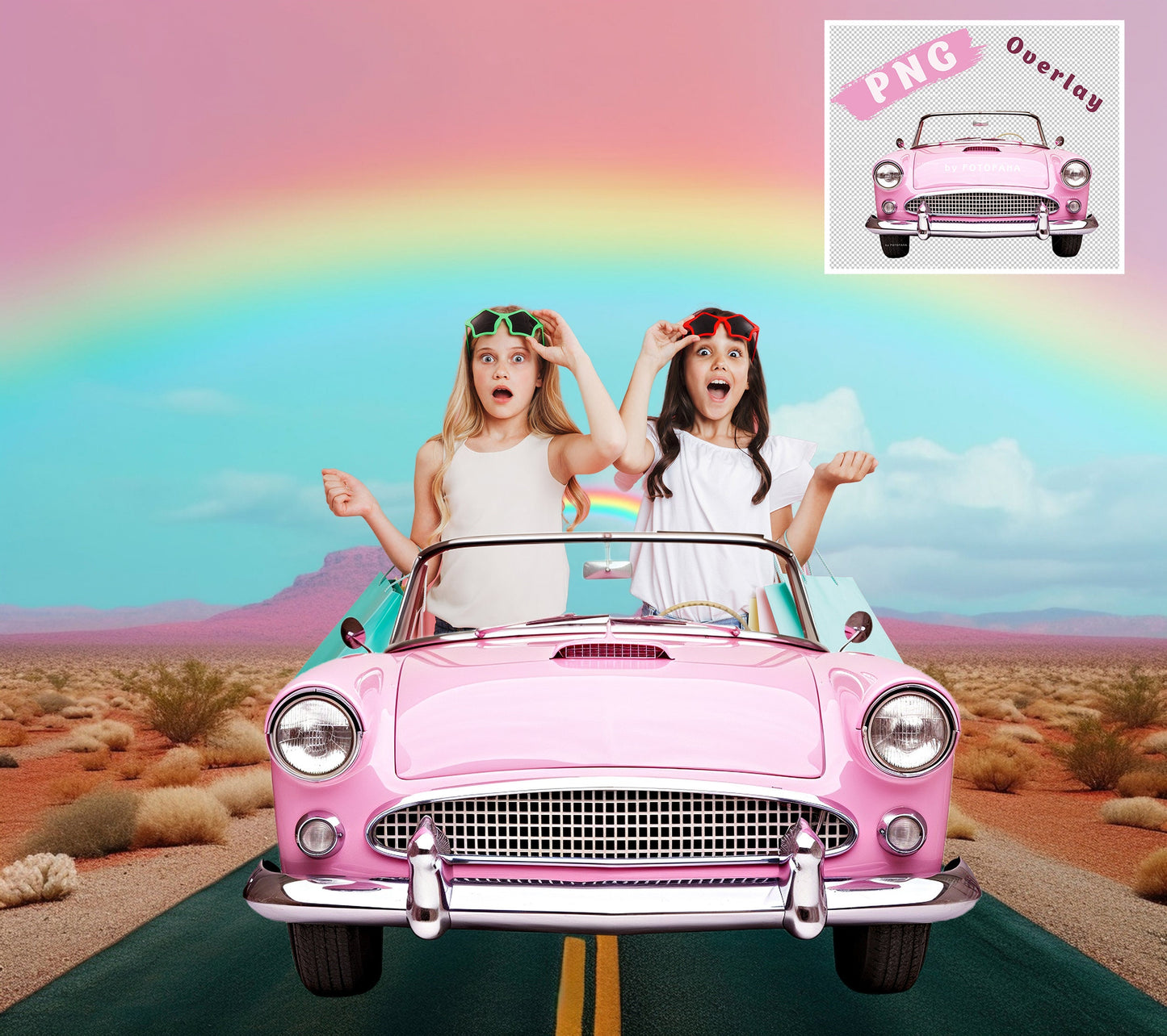 Pink CAR Overlay Background Digital Pink Doll Car Digital Backdrop Dolly Photography Composite Photoshop Fantasy Backdrop Dolly Dream PNG