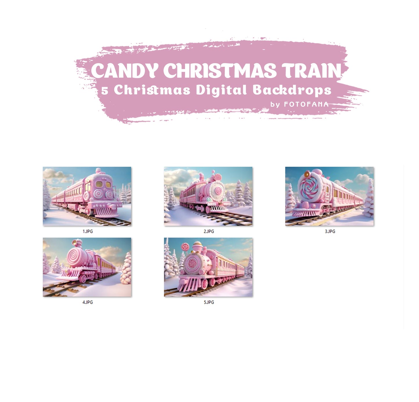 5 Polar Express Christmas Digital Backdrop for Kids North Pole Train Overlay Candy Christmas Train Photography Composite on Snow Winter JPG
