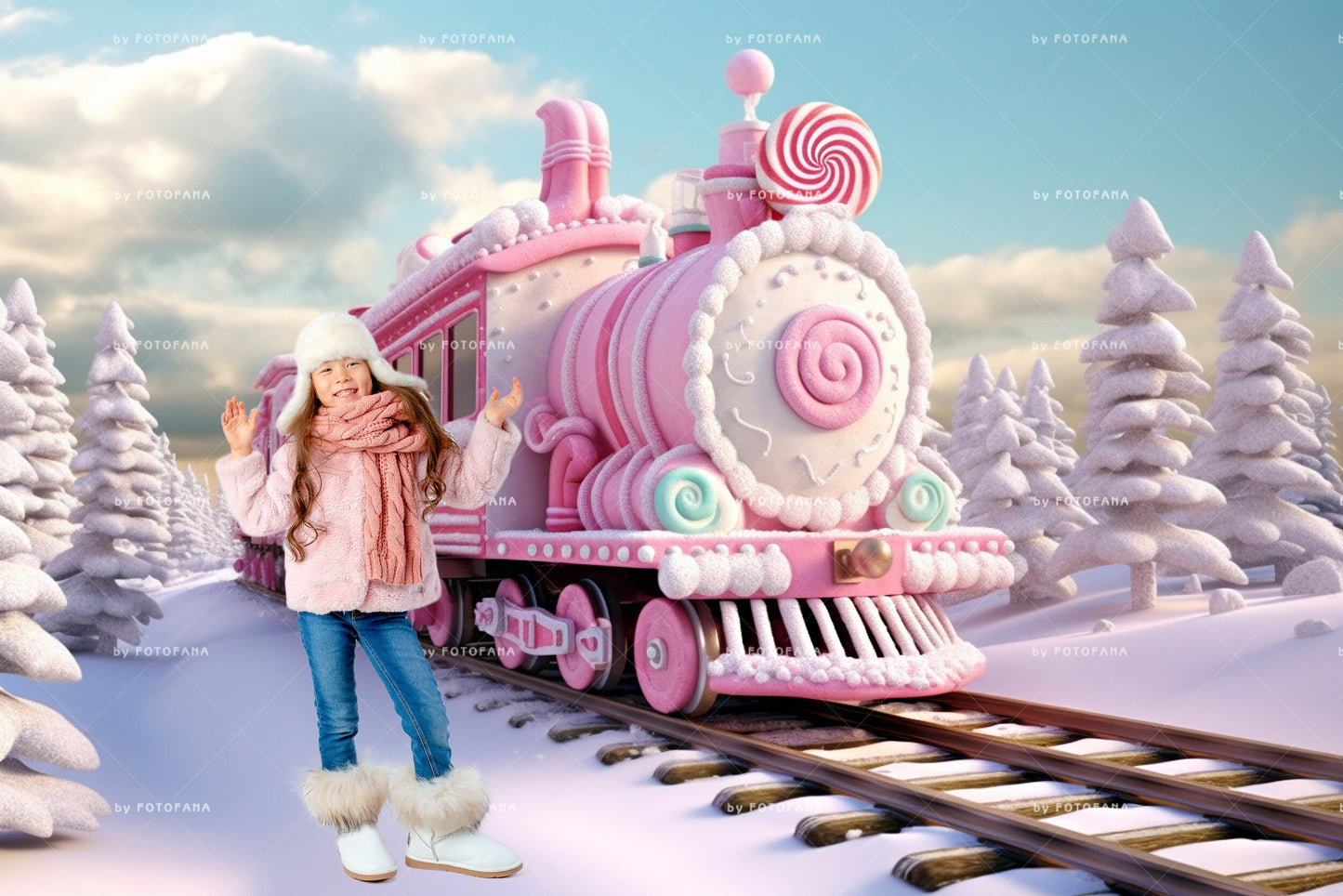 5 Polar Express Christmas Digital Backdrop for Kids North Pole Train Overlay Candy Christmas Train Photography Composite on Snow Winter JPG
