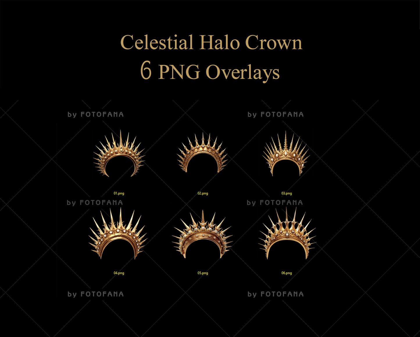 6 Celestial Halo Crown Overlays Crown Goddess Headpiece Celestial Spike Crown Digital Tiara Star Crown Photoshop Maternity Overlay Queen PNG