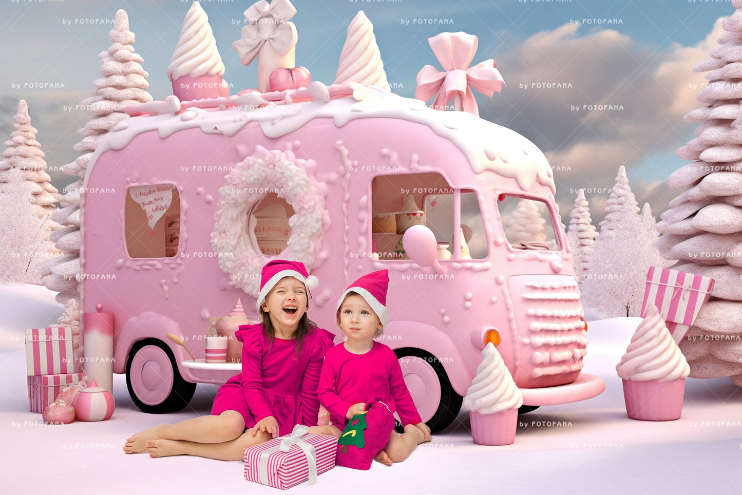 Christmas Digital Background Gingerbread Car Digital Backdrop Holiday Phogtography Overlay for kids Toddlers Pets Christmas Candy Shop Store