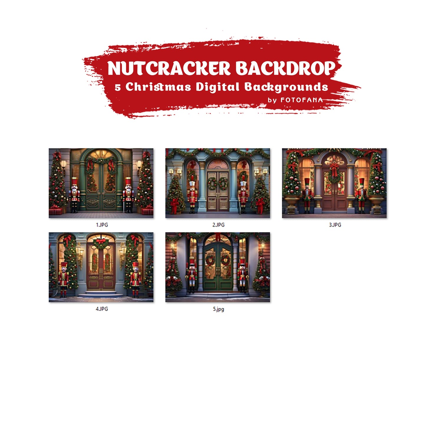 5 Christmas Digital Backdrop Photography Nutcracker Winter Snow Door Background Christmas Nutcracker Soldier Composite Christmas Overlay