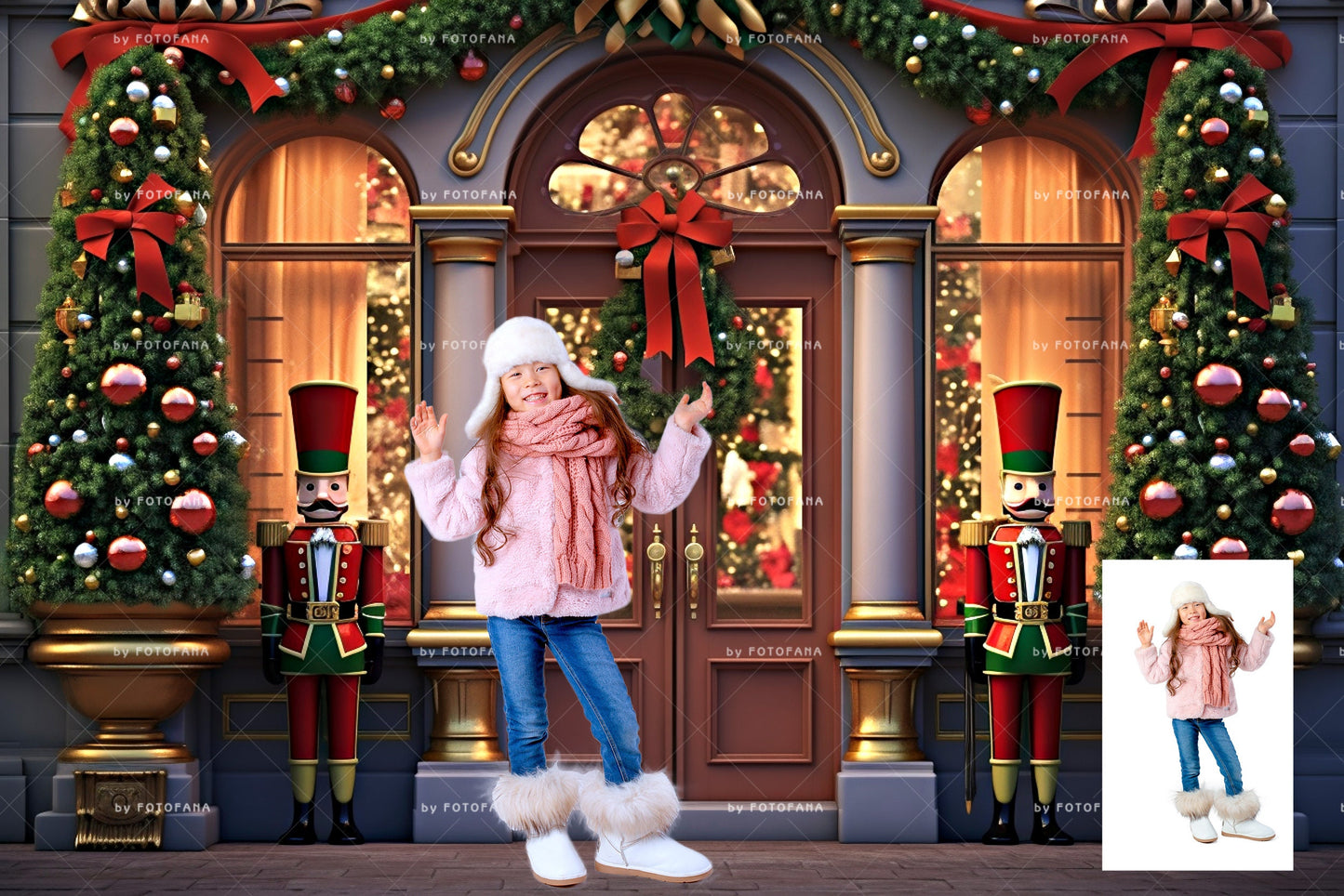 5 Christmas Digital Backdrop Photography Nutcracker Winter Snow Door Background Christmas Nutcracker Soldier Composite Christmas Overlay