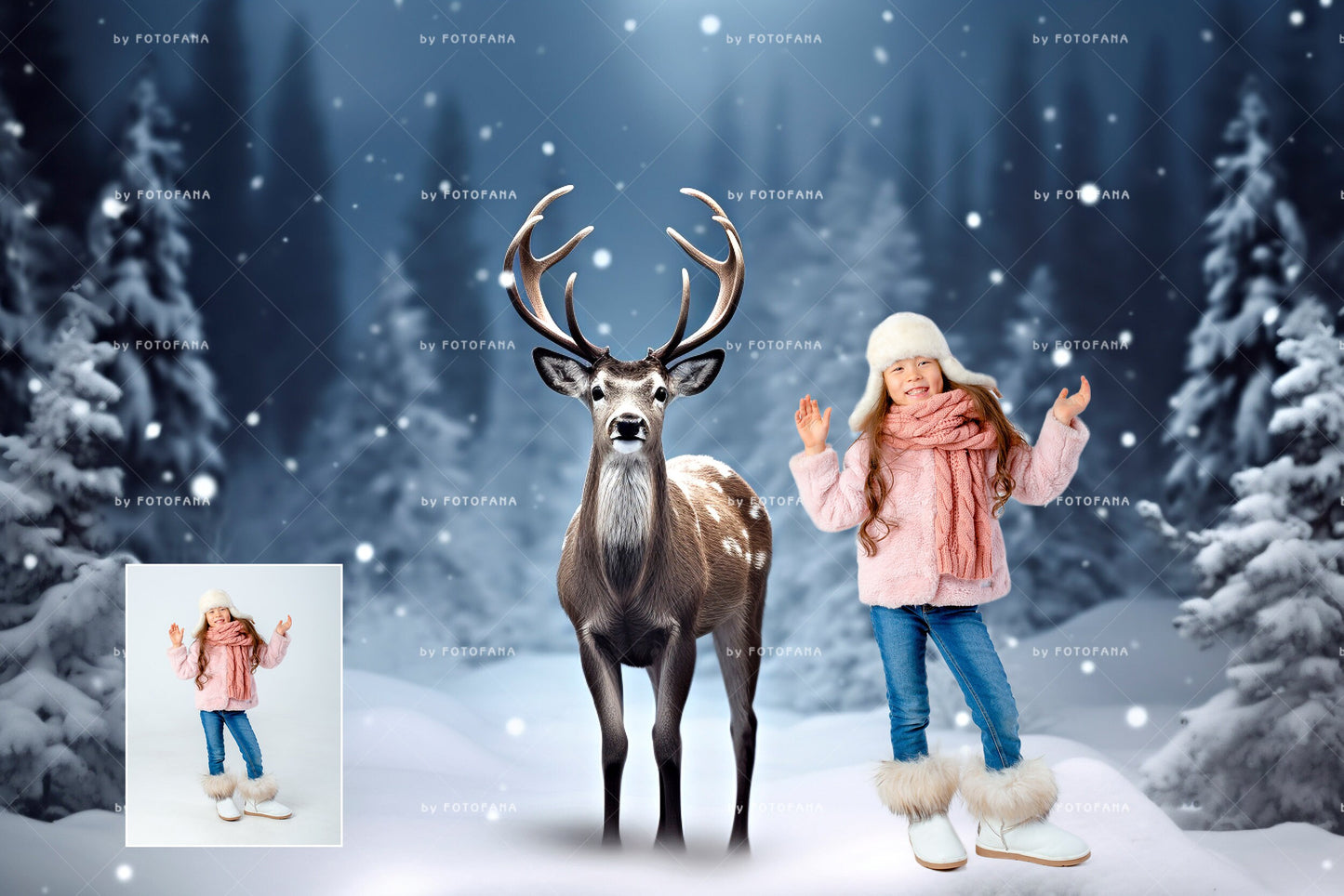 5 Christmas Polar Deer Christmas Digital Backdrop Christmas Background Winter Composite Christmas Polar Bear Winter Digital Background Snow