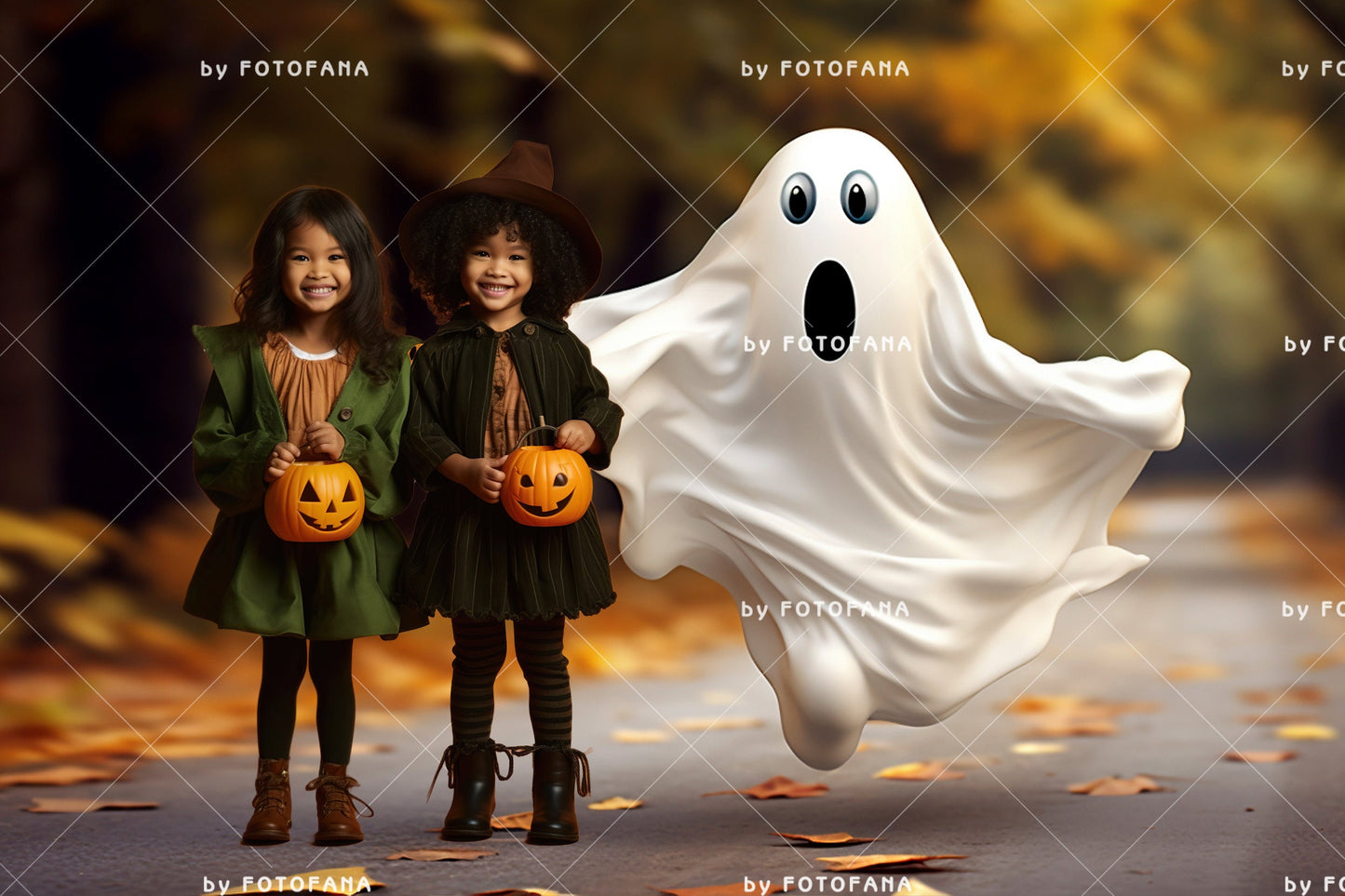 Ghost street Halloween digital photography backdrop