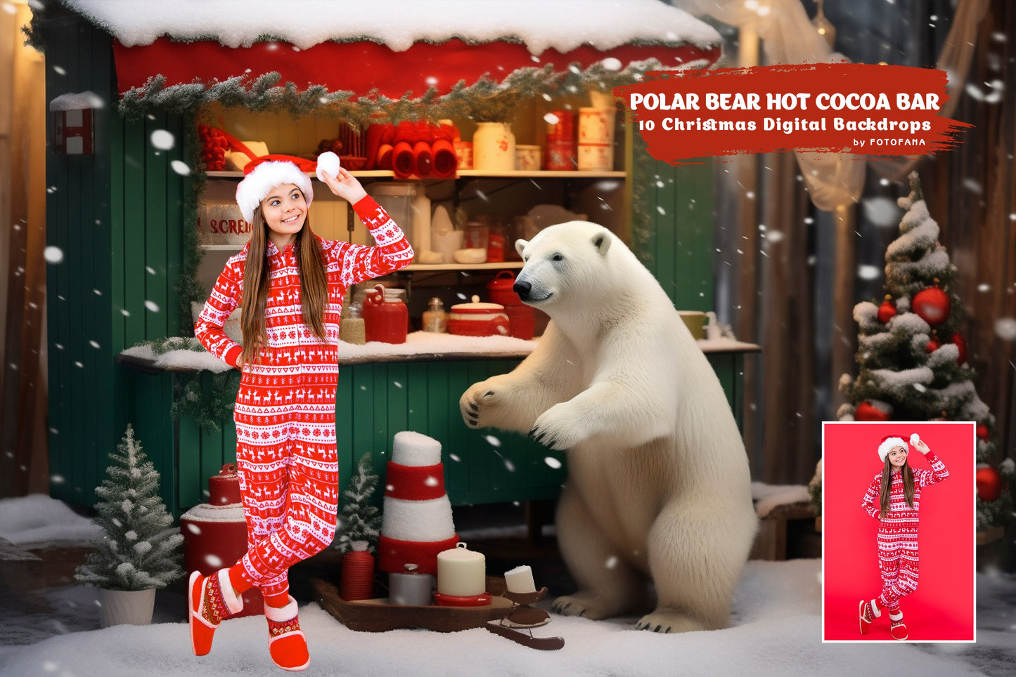 10 Christmas Digital Backdrop Photography Christmas Background Composite Polar Bear Hot Cocoa Bar Christmas Bear Winter Christmas Polar Bear