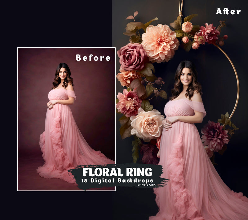 Floral Ring Digital Backdrop Maternity Floral Hoop Digital Backdrop Overlay Maternity Background Floral Hanging Floral Backdrop Hoop Wreath