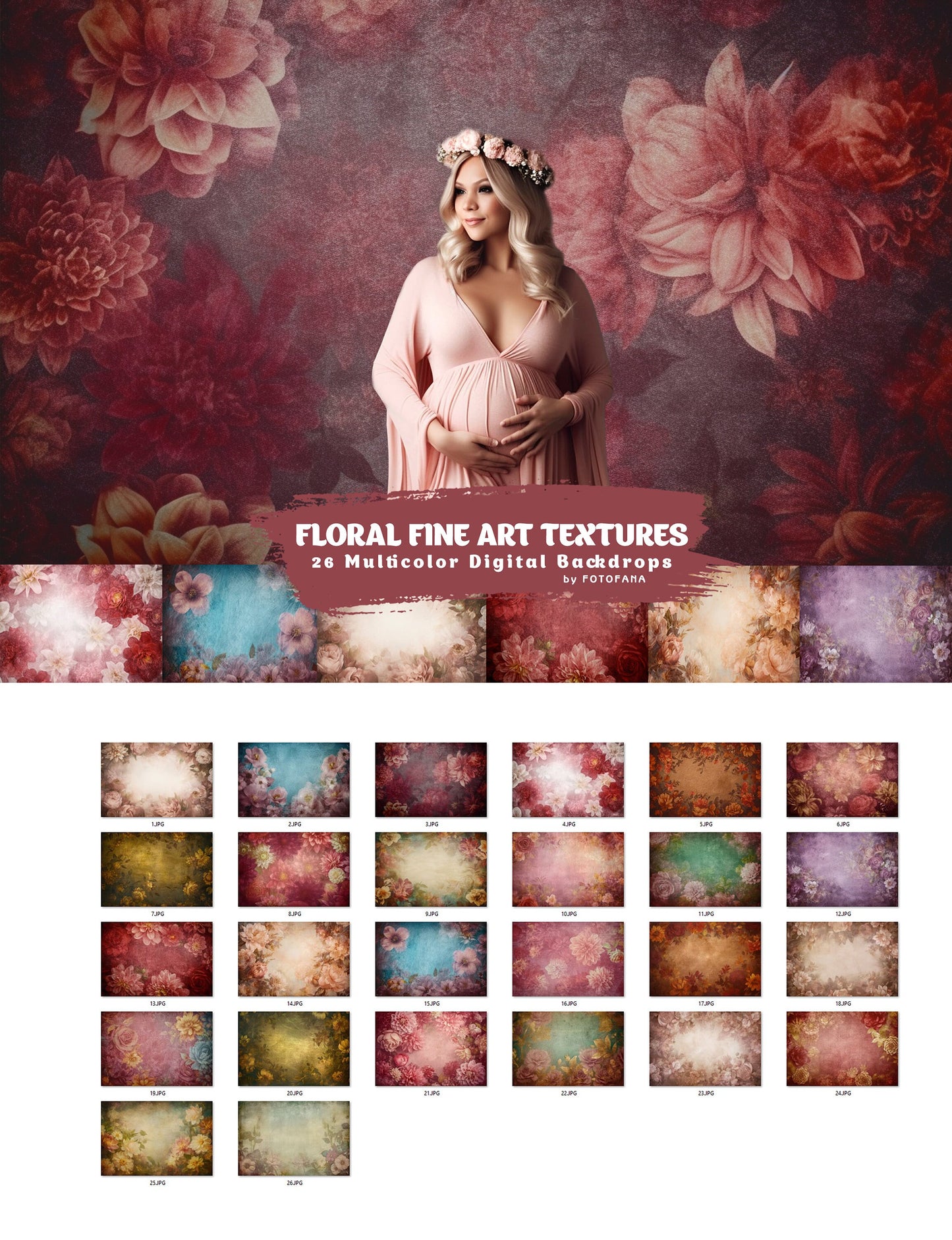 Floral Fine Art Portrait Texture, Photography Digital Background, Photoshop Overlays editing, Maternity Textures overlays, Photo Overlay