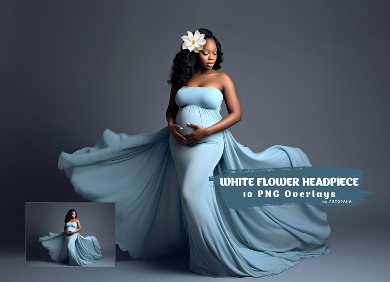 White Flower Headpiece Overlay Floral Maternity Backdrop Overlay Studio Backdrop Overlays Fine Art Floral Textures Photoshop Overlays Png