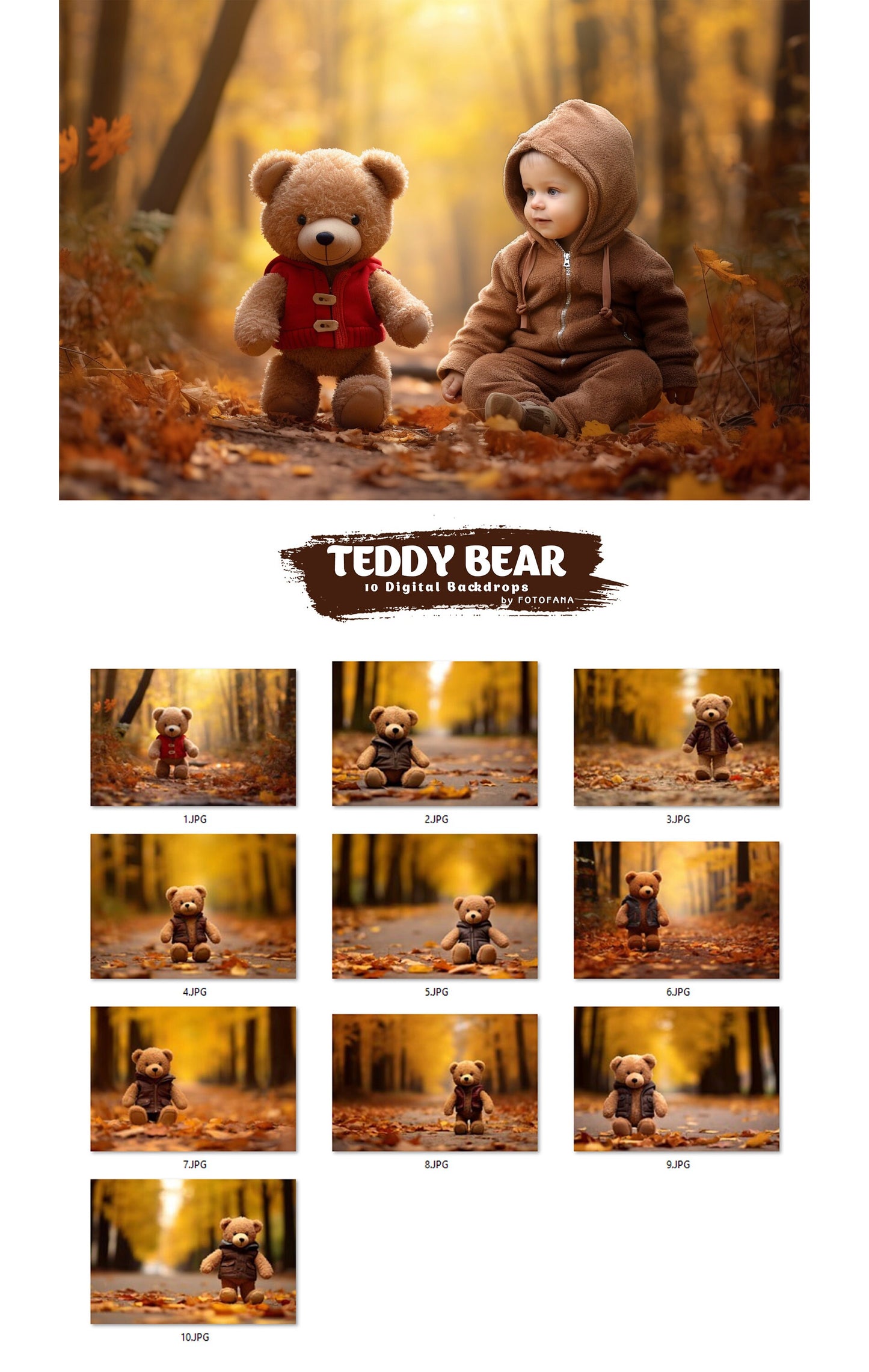 Teddy Bear Digital background Autumn backdrop Nature Path Photoshop composite Digital Backdrop for Photoshop Creative Digital backdrop JPG
