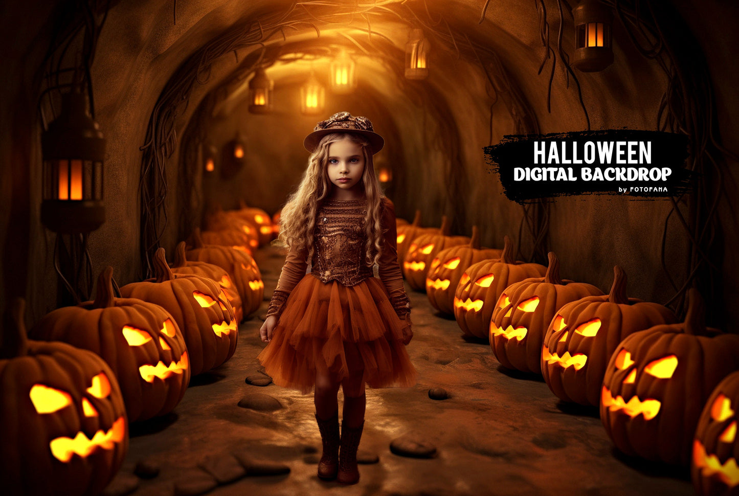 Jack-o'-lantern creepy Halloween digital photo backdrop